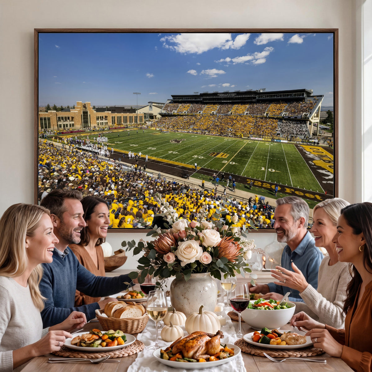 75112-MGV-CV-36X24 - University of Wyoming Cowboys Football Team Print, Laramie, Home Bar Wall Decor