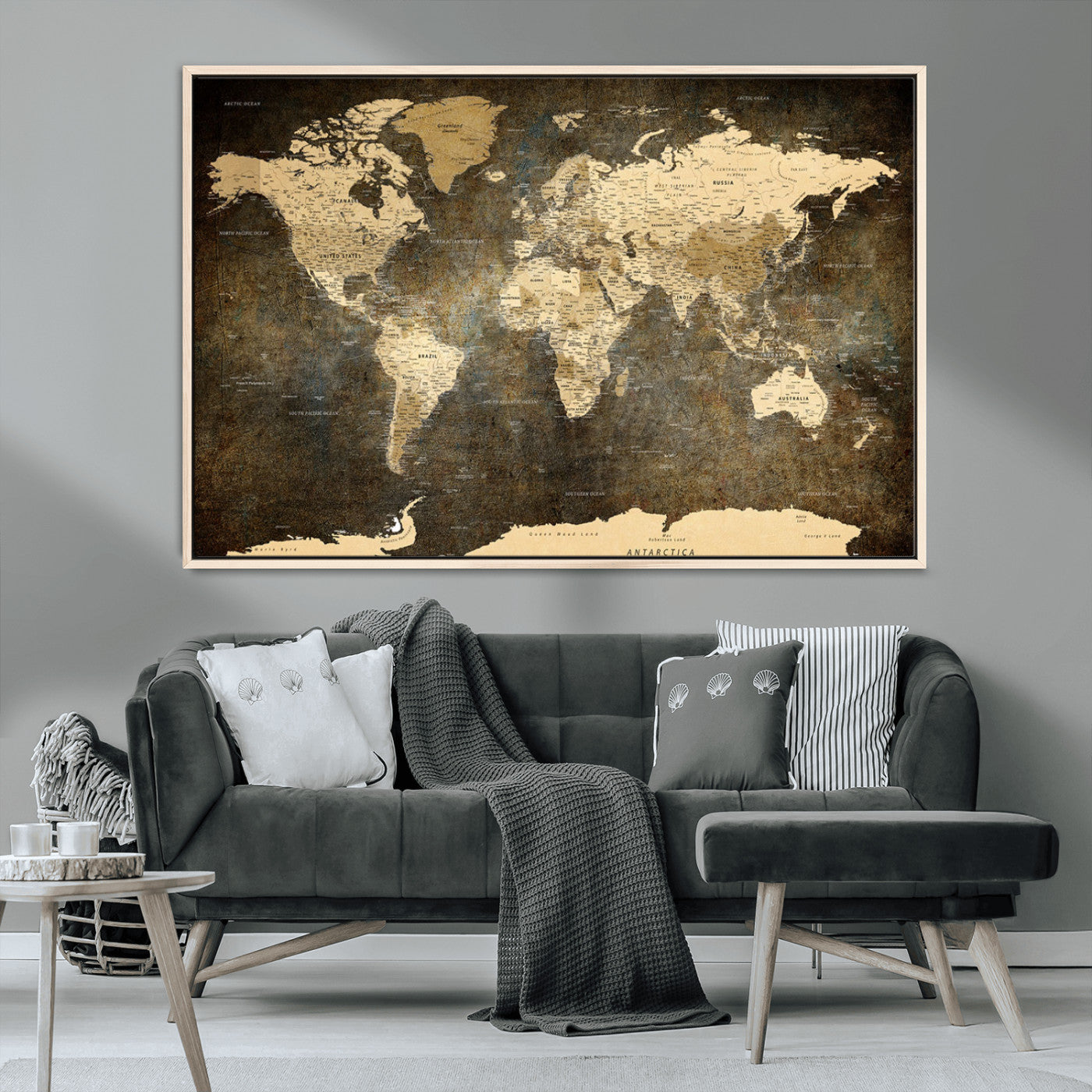 MGV-FC-36X24 - Push Pin World Map Canvas Print – Framed Wall Art for Couples to Track Their Travels – Anniversary