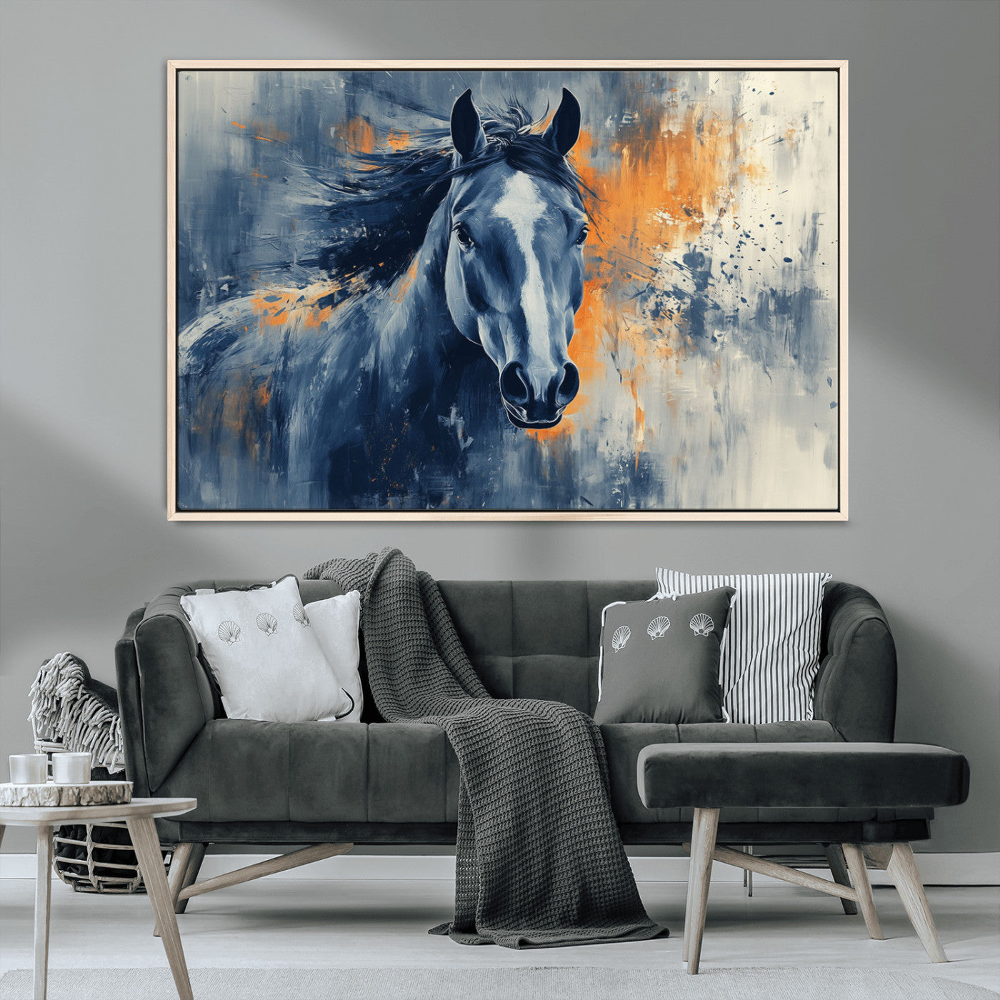 MGV-FC-36X24 - Abstract Blue Horse Wall Art Print Canvas | Horse Wall Art Print | Western Decor for Farmhouse |