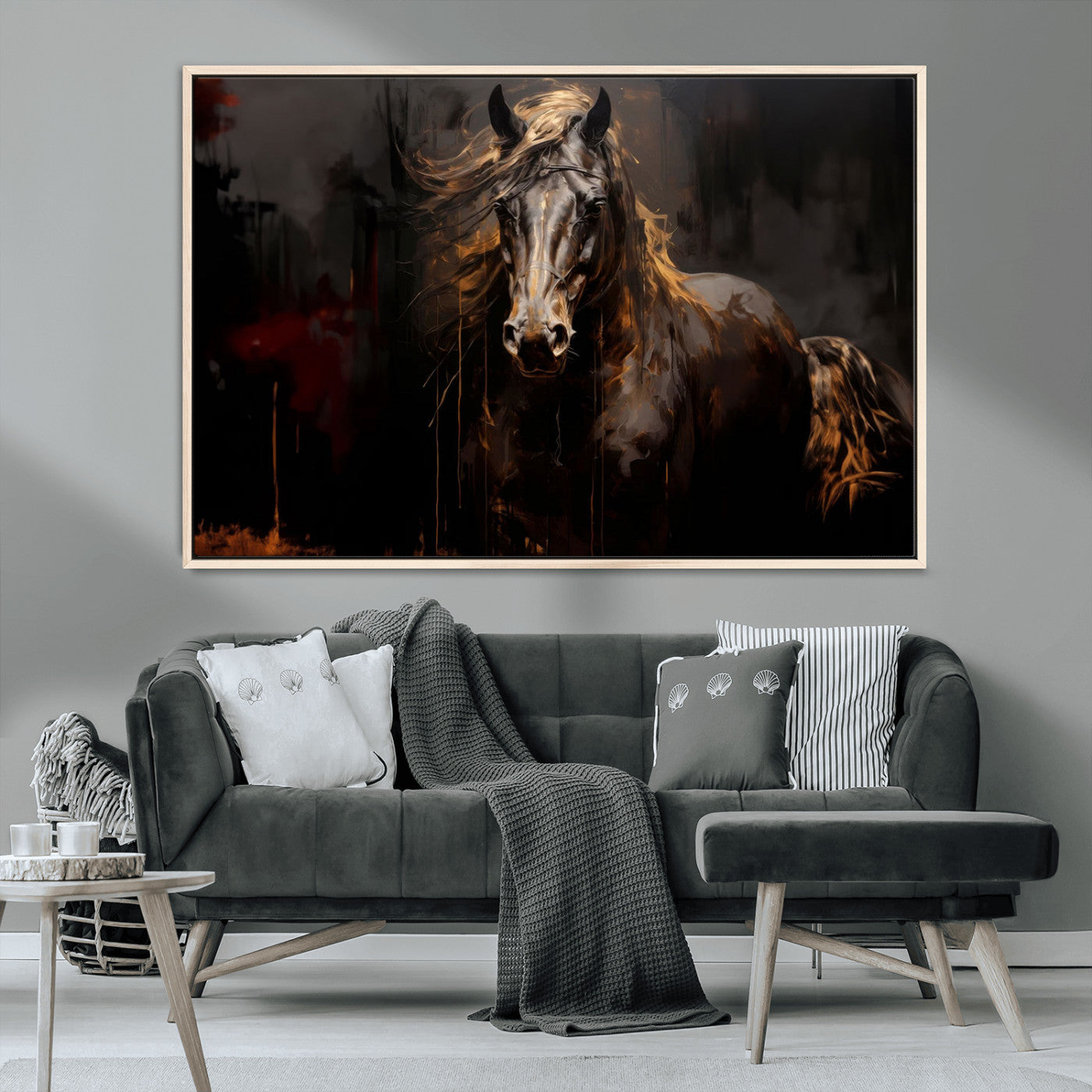 MGV-FC-36X24 - Abstract Black Horse Canvas Print for Farmhouse Wall Art | Abstract Equine Wall Art | Western Decor