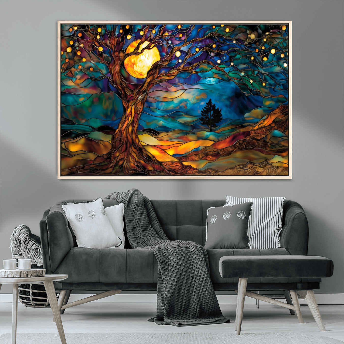 MGV-FC-36X24 - Tree of Life Wall Art - Yggdrasil Tree of Life Canvas Print - Vibrant Moonlit Tree Wall Art,  Tree