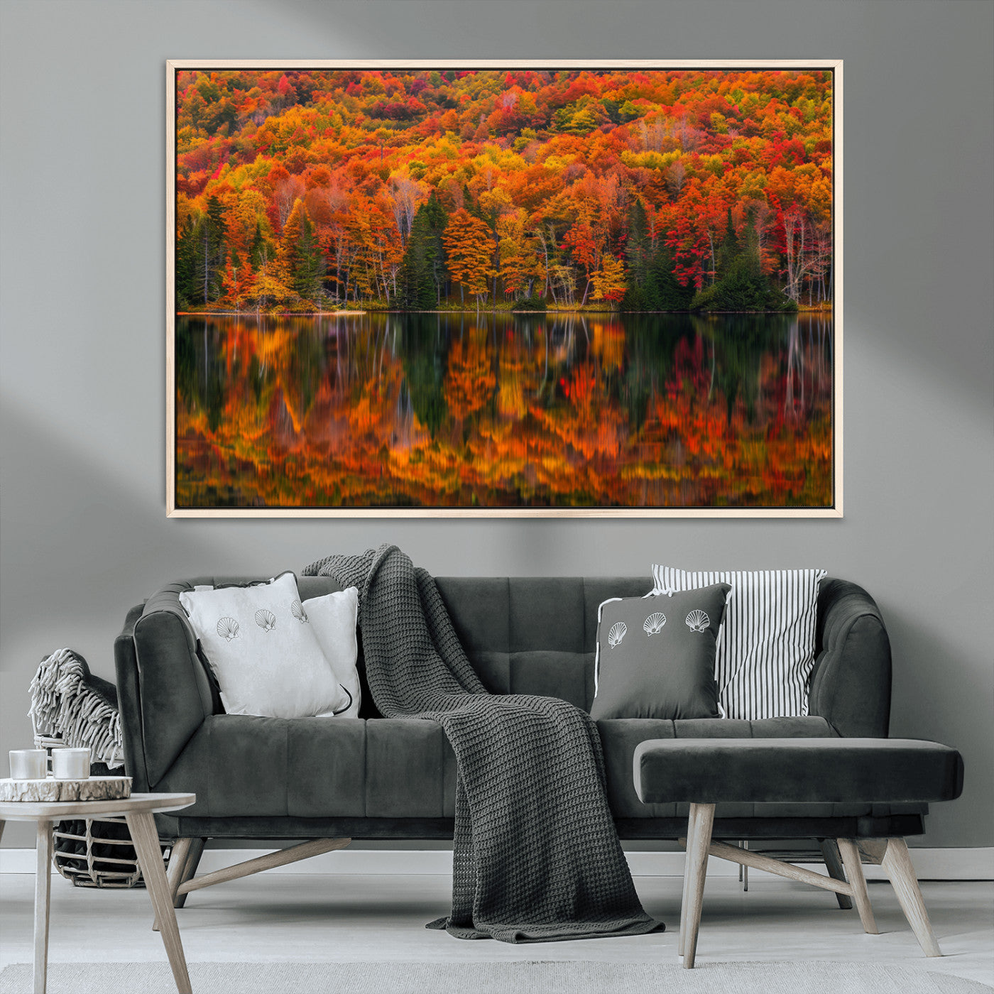 MGV-FC-36X24 - Fall Foliage Wall Art - Autumn Reflection Canvas Print, Stunning Fall Foliage Wall Art, Serene Lake