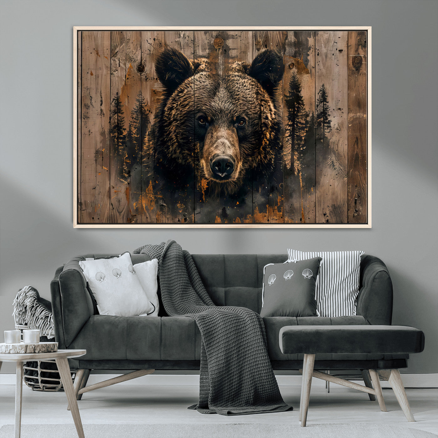 MGV-FC-36X24 - Rustic Grizzly 399 Wall Art | Triptych Canvas Print | Rustic Cabin Wall Decor | Perfect for