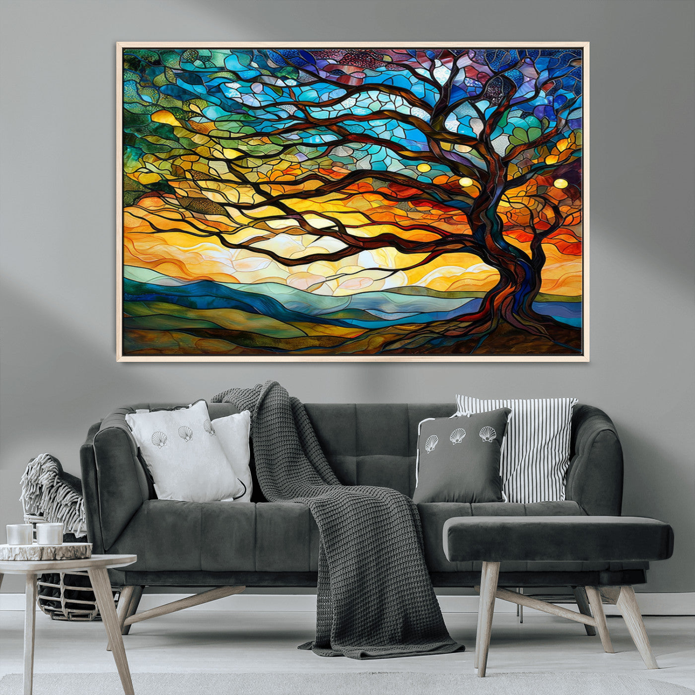 MGV-FC-36X24 - Vibrant Mosaic Tree of Life Wall Art | Stained Glass Style Canvas Print | Ready to Hang Artistic