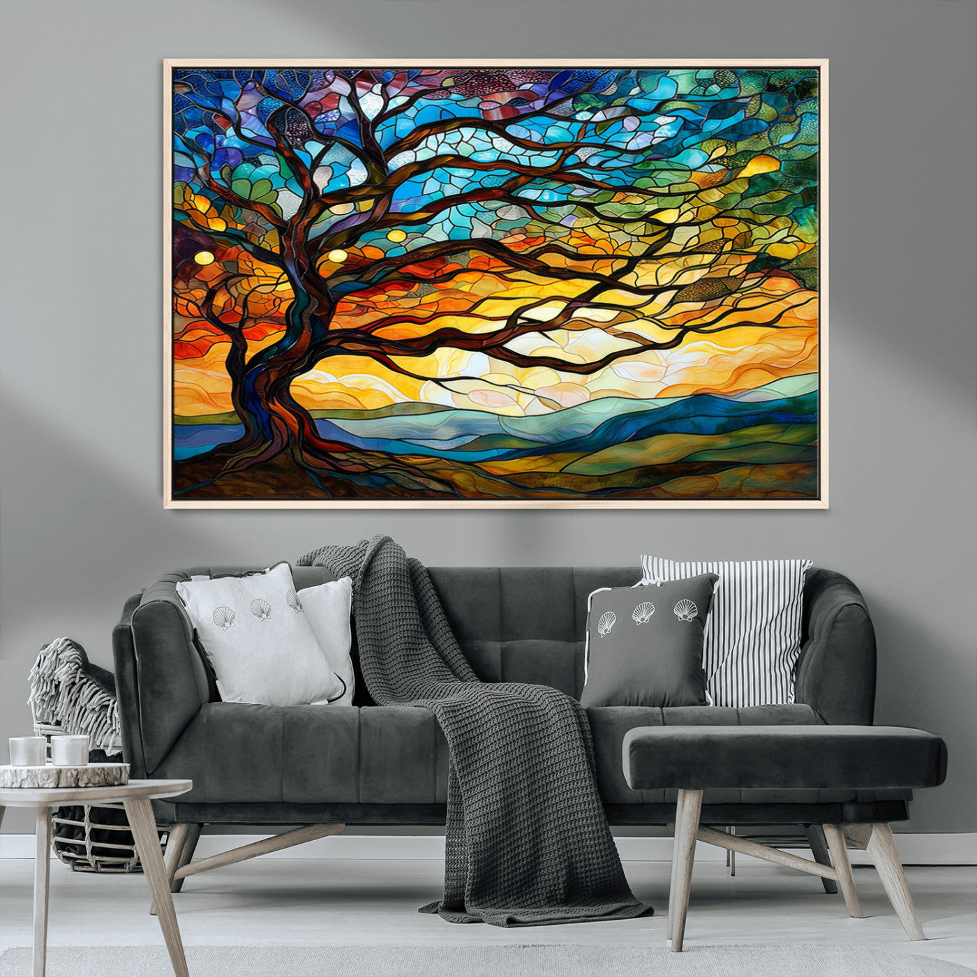 MGV-FC-36X24 - Mosaic Tree Wall Art | Ready to Hang Stained Glass Style Canvas Print | Farmhouse Wall Decor, Cabin
