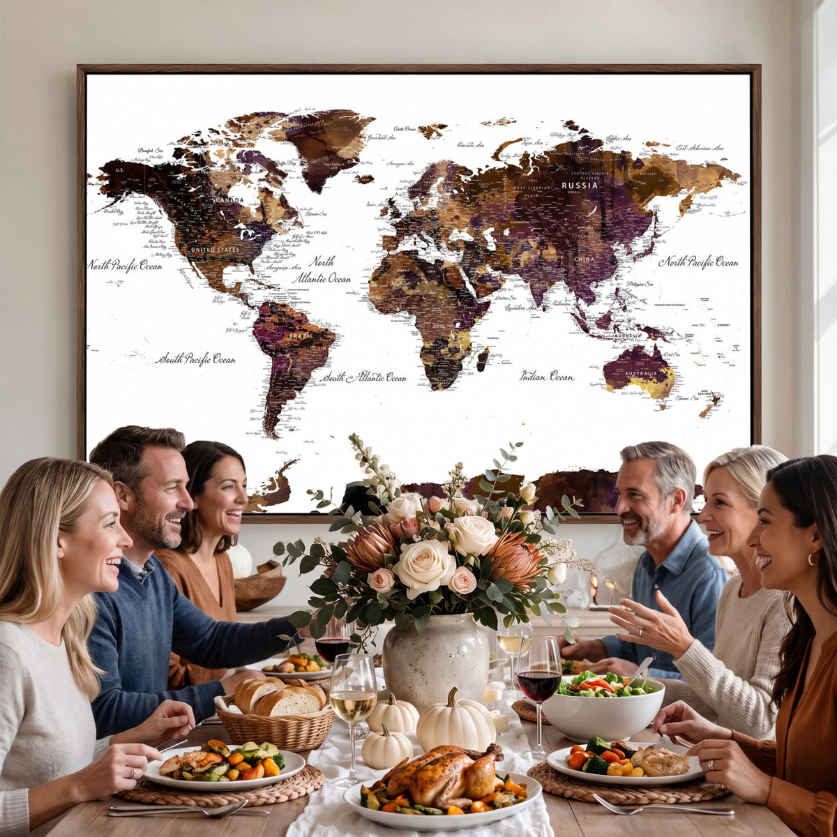 50611-PAN-FL-20X10 - World Map Canvas Print | Detailed Map of the World Wall Art