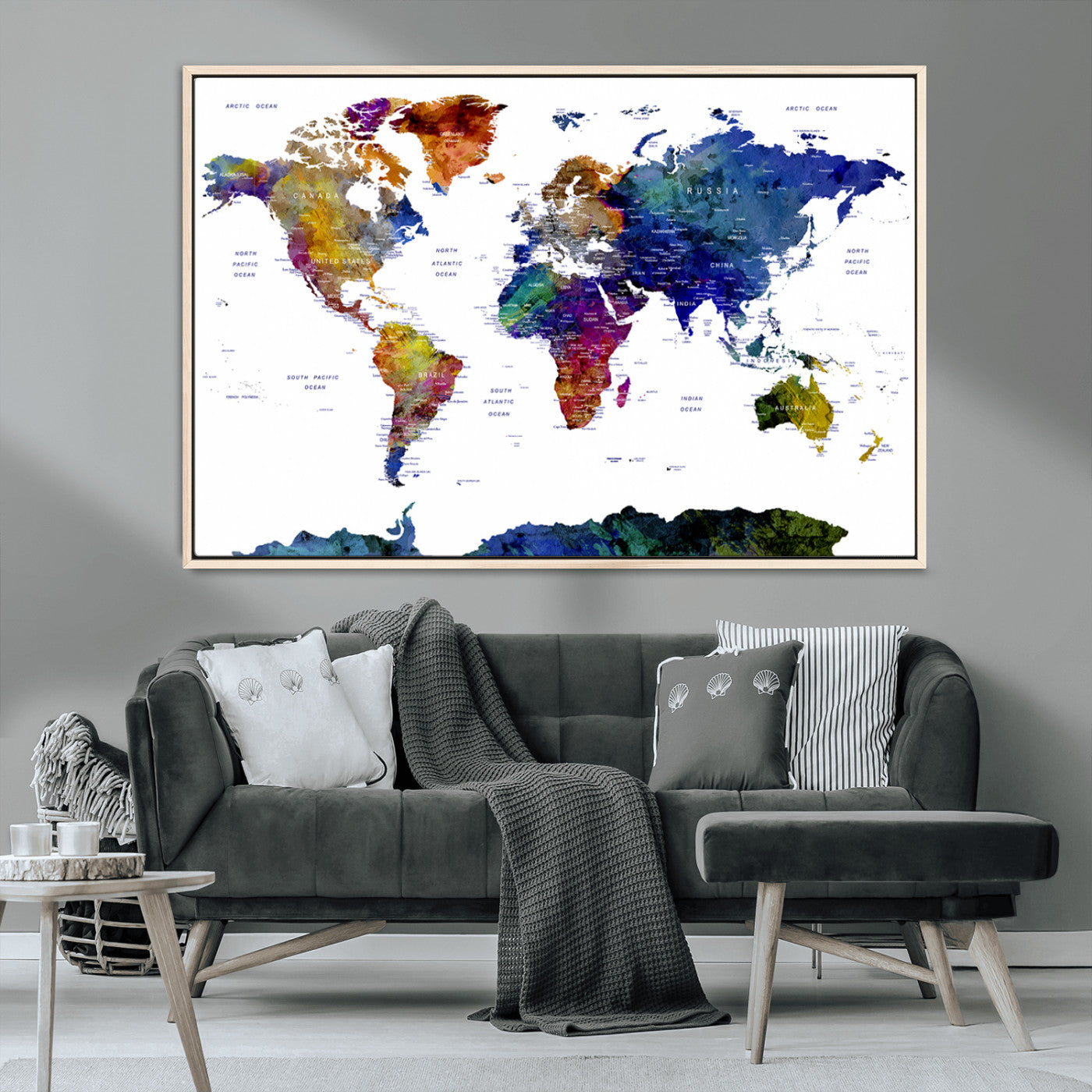 MGV-FC-36X24 - Push Pin World Map Canvas Print – Framed Wall Art for Couples to Track Their Travels – Anniversary