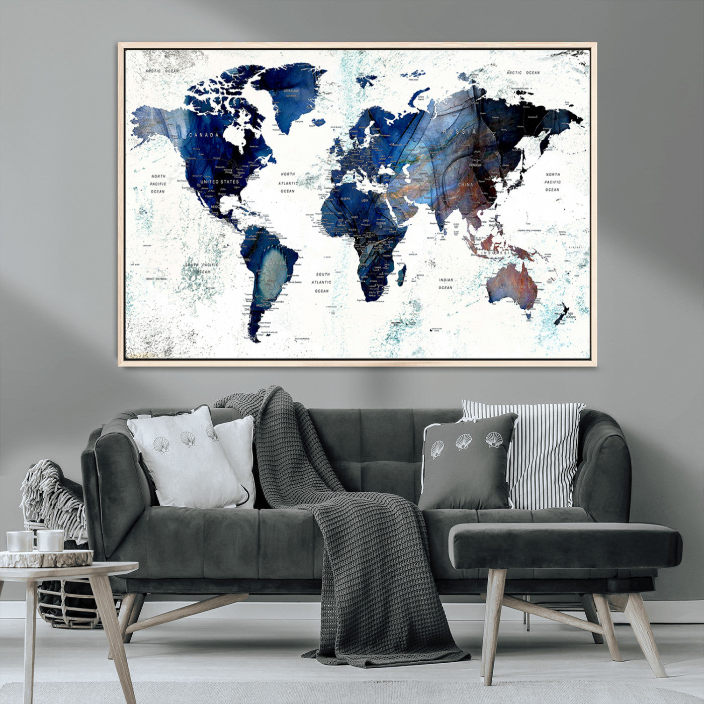 MGV-FC-36X24 - Push Pin World Map Canvas Print – Framed Wall Art for Couples to Track Their Travels – Anniversary