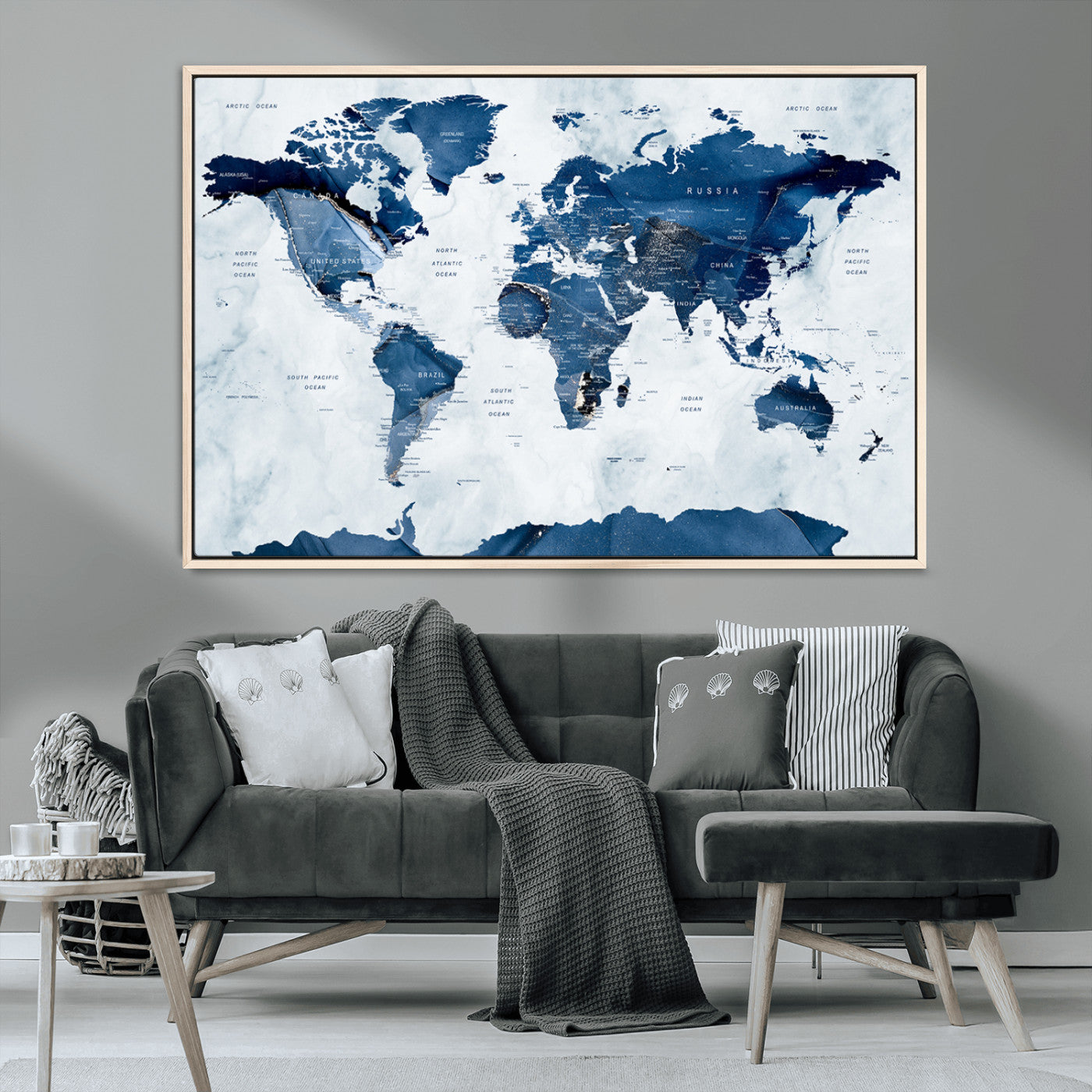 MGV-FC-36X24 - Push Pin World Map Canvas Print – Framed Wall Art for Couples to Track Their Travels – Anniversary