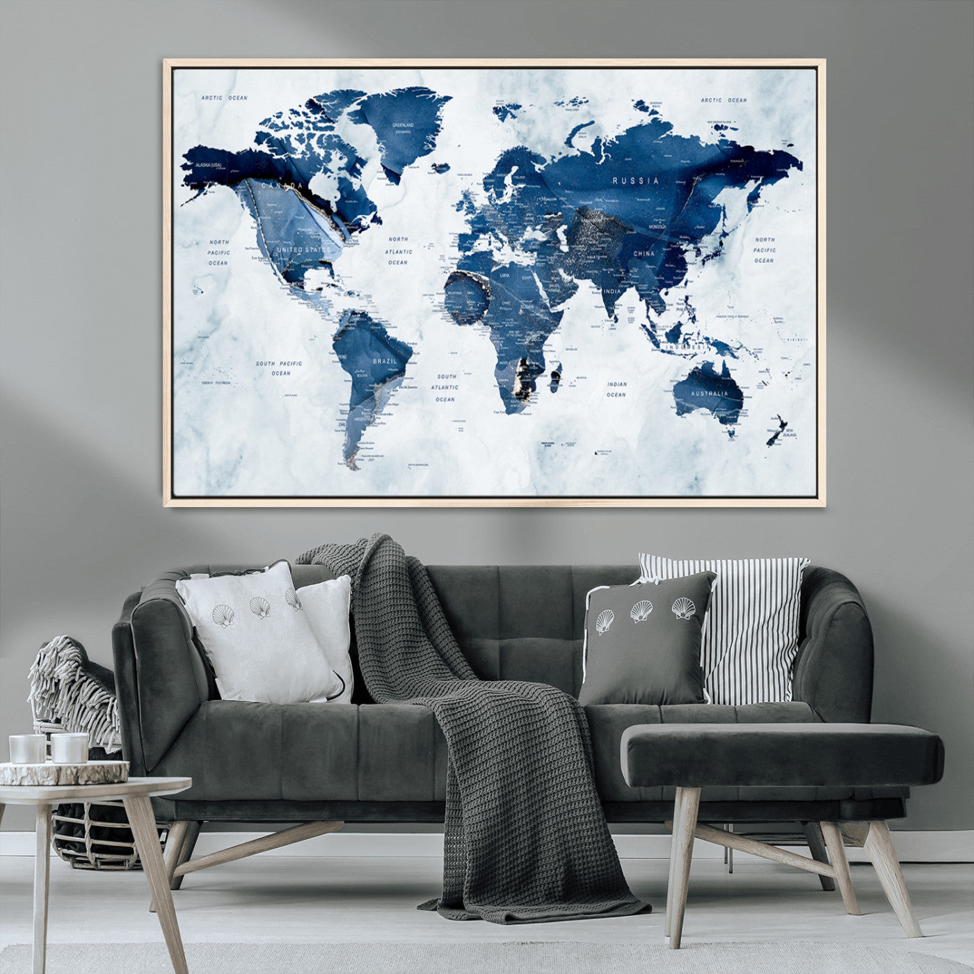 MGV-FC-36X24 - World Map Canvas Print – Framed Wall Art Home Adventure Decor