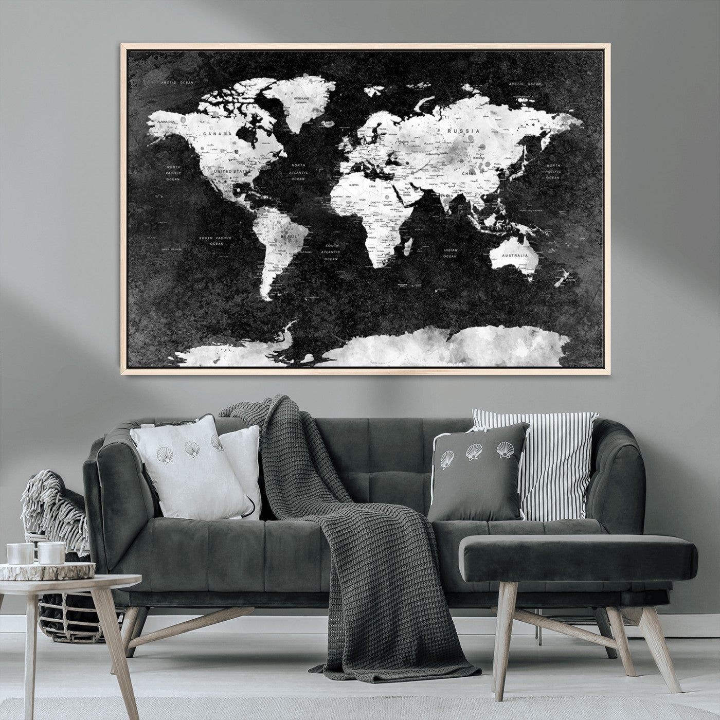 MGV-FC-36X24 - Push Pin World Map Canvas Print – Framed Wall Art for Couples to Track Their Travels – Anniversary