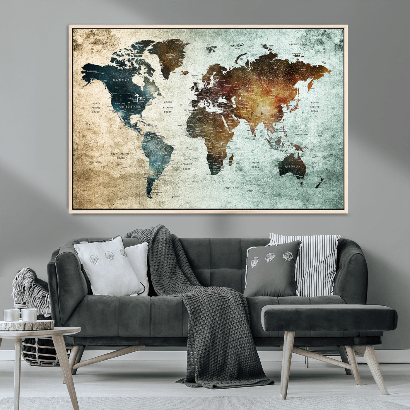 MGV-FC-36X24 - Push Pin World Map Canvas Print – Framed Wall Art for Couples to Track Their Travels – Anniversary