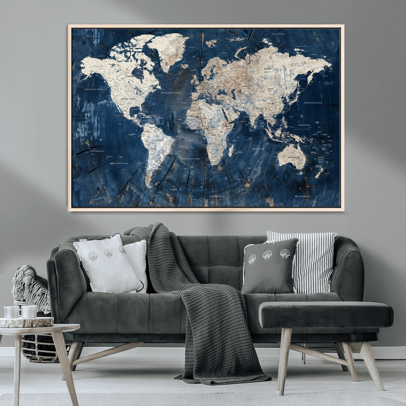 MGV-FC-36X24 - Push Pin World Map Canvas Print – Framed Wall Art for Couples to Track Their Travels – Anniversary