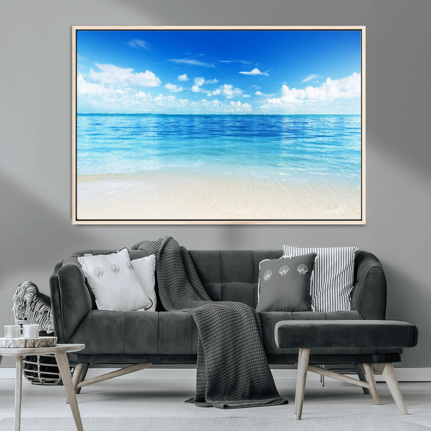 MGV-FC-36X24 - Beach Scene Canvas Wall Art Print – Tranquil Ocean Horizon and White Sand Beach Wall Decor for Home