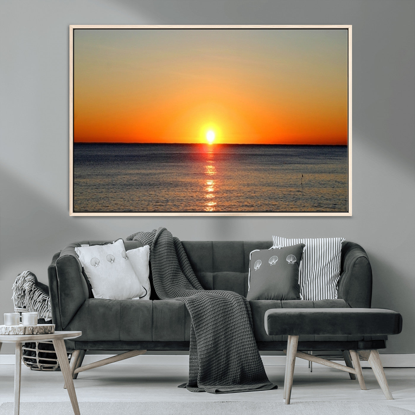 54676-MGV-CV-36X24-Golden Horizon Sunset Over Ocean Wall Art Canvas Print – Tropical Beach Canvas Wall Art – Giclee
