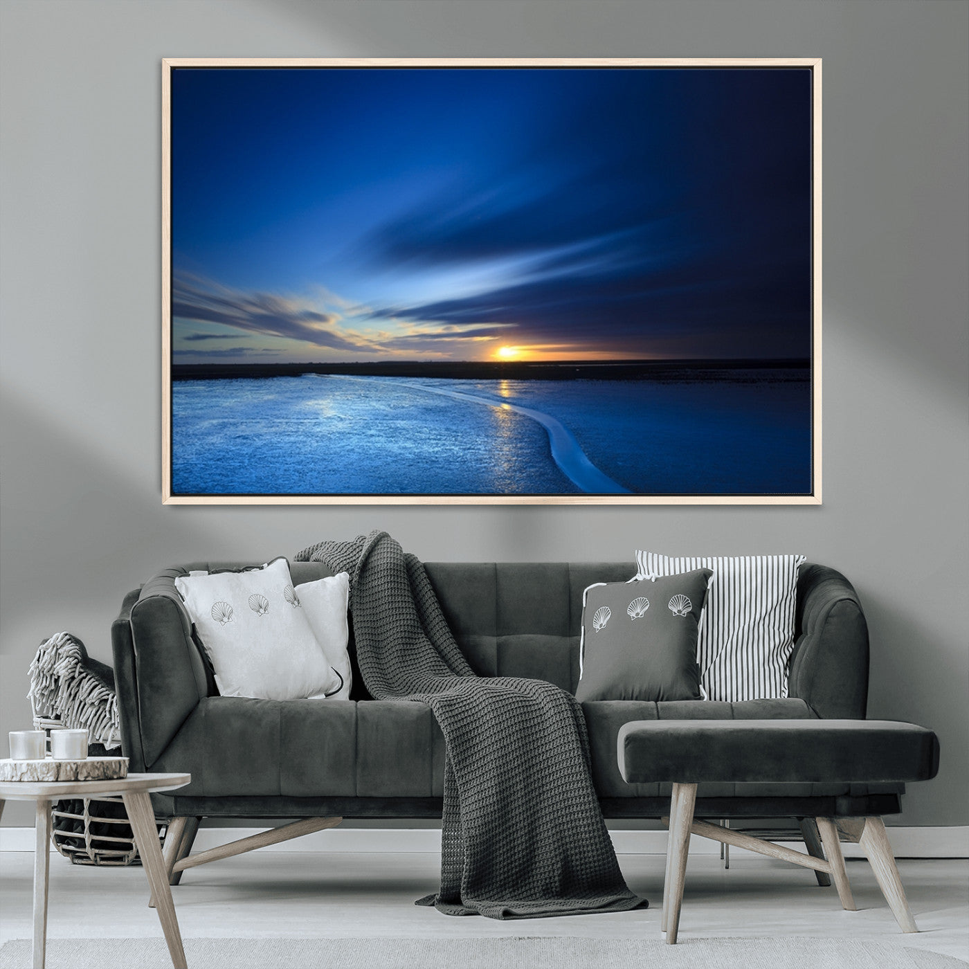 MGV-FC-36X24 - Blue Sunset Ocean Canvas Wall Art Print – Serene Coastal Horizon Wall Decor for Home or Office –