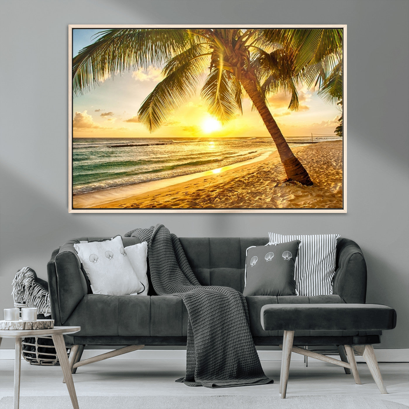 MGV-FC-36X24 - Beach Sunset Canvas Wall Art Print - Tropical Beach Canvas Wall Art Print – Vibrant Palm Trees and