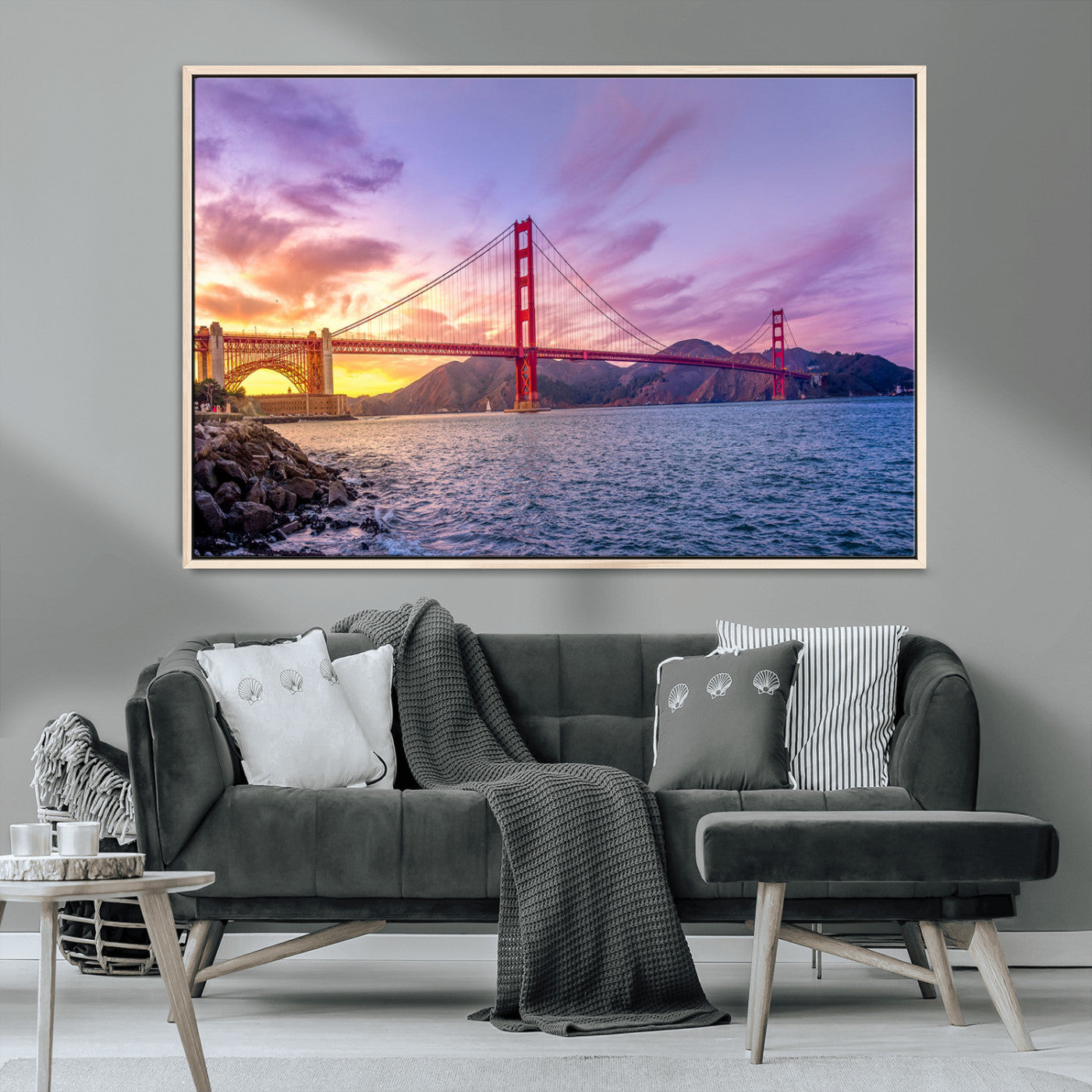 MGV-FC-36X24 - Golden Gate Bridge Wall Art Print, San Francisco Sunset Canvas Wall Art, Cityscape Canvas Print for
