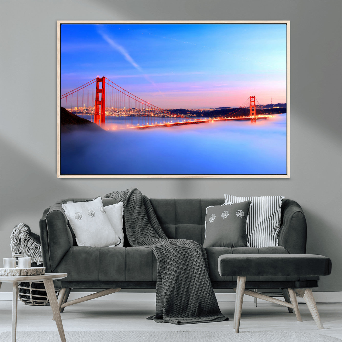 MGV-FC-36X24 - Golden Gate Bridge Wall Art Print, San Francisco Sunset Canvas Wall Art, Cityscape Canvas Print for