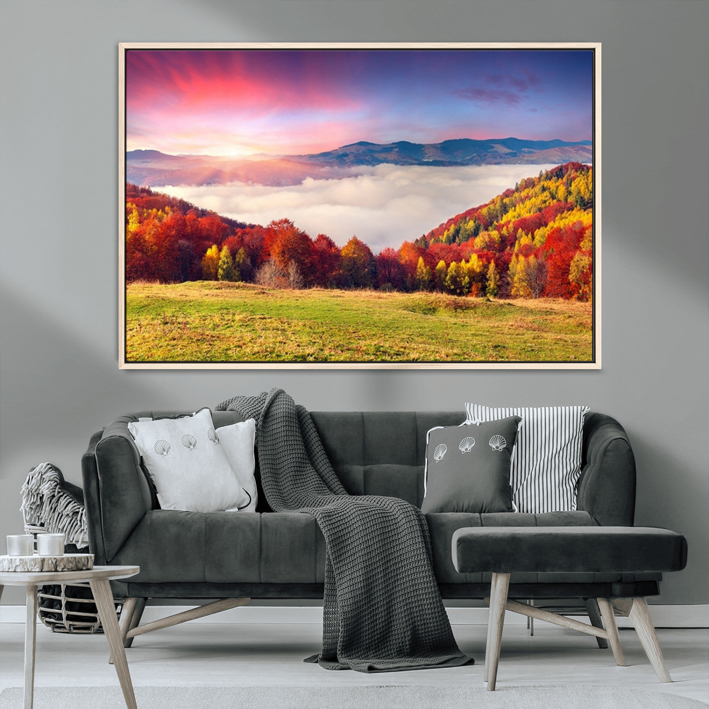 MGV-FC-36X24 - Autumn Mountain Foggy Landscape Wall Art Canvas Print | Beautiful Forest Canvas Print | Misty
