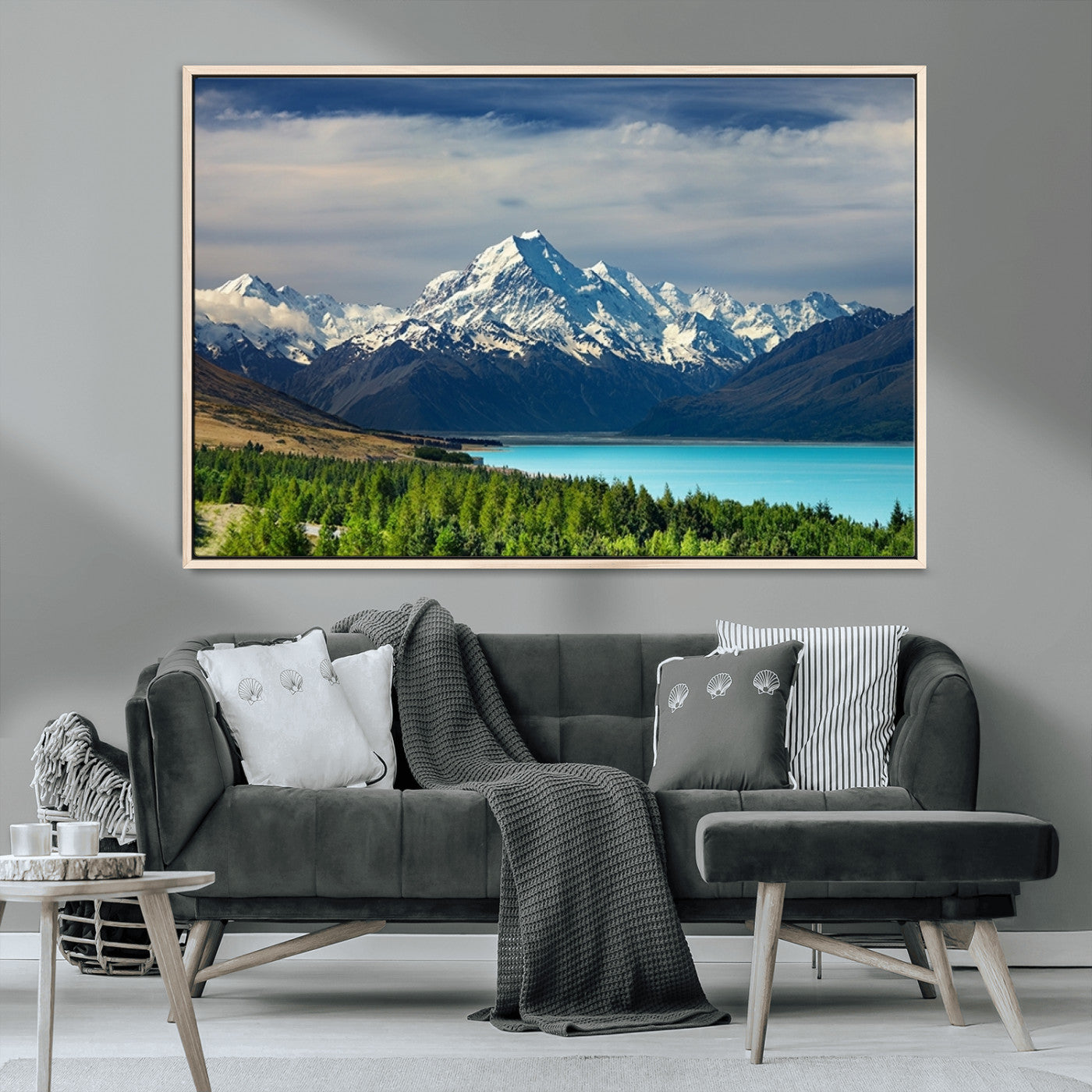 MGV-FC-36X24 - Mount Cook and Lake Pukaki Canvas Wall Art Print – Majestic Snow-Capped Peaks and Serene Lake Wall