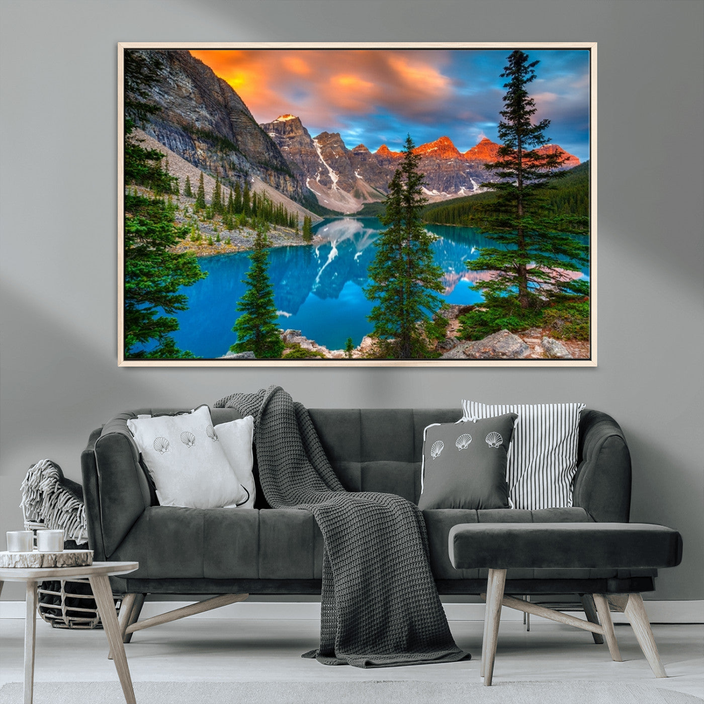 MGV-FC-36X24 - Canadian Rockies Moraine Lake Wall Art Canvas Print, Pine Trees Mountain Spring Canvas Print