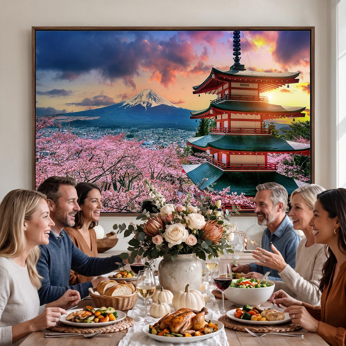 95987-MGV-CV-24X16 - Cherry Blossoms Canvas Print, Chureito Pagoda and Mount Fuji Wall Art