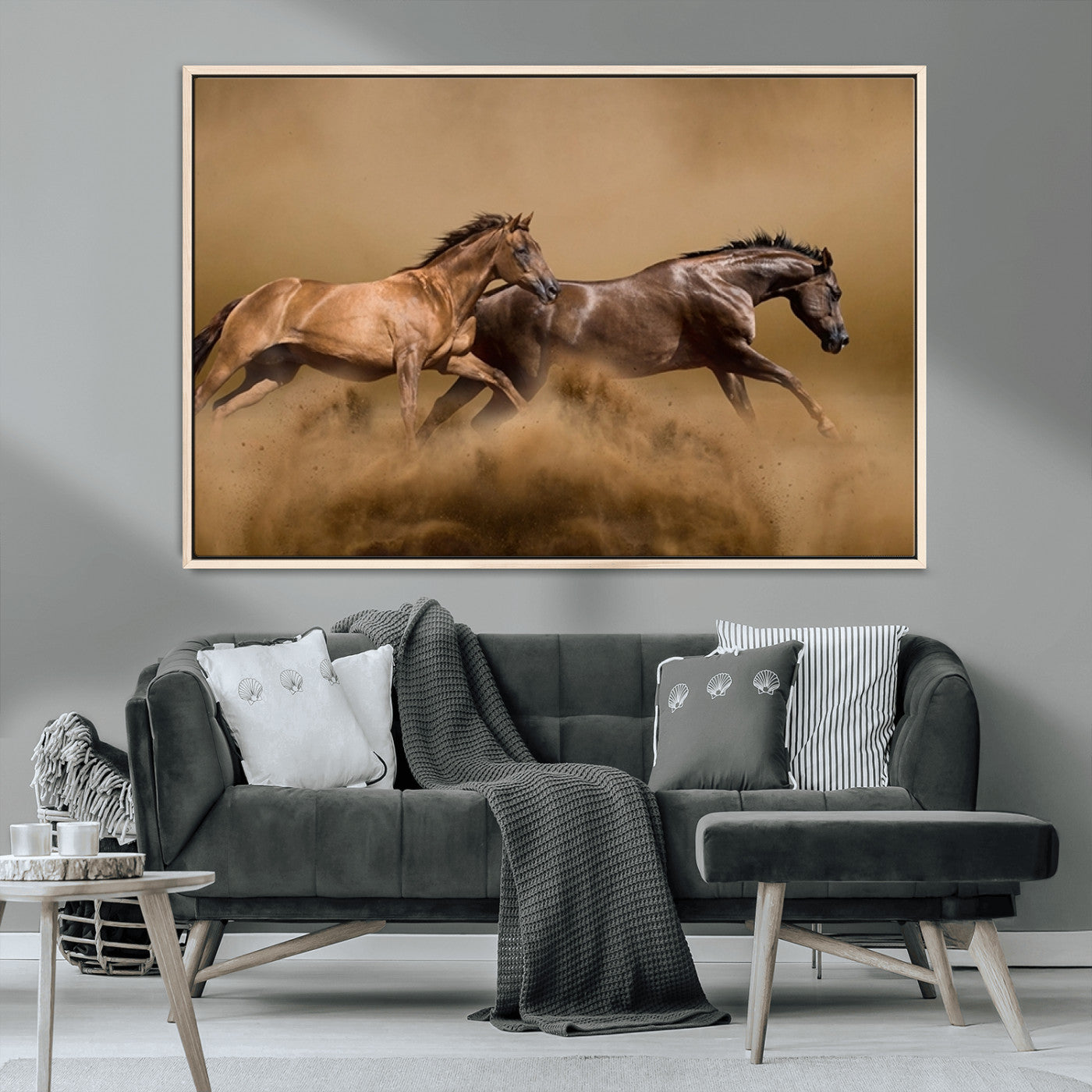 MGV-FC-36X24 - Large Wall Art Animal Canvas Print - Two Running Brown Horses
