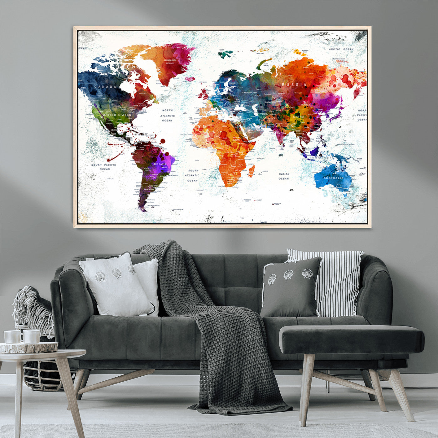 MGV-FC-36X24 - Push Pin World Map Canvas Print – Framed Wall Art for Couples to Track Their Travels – Anniversary