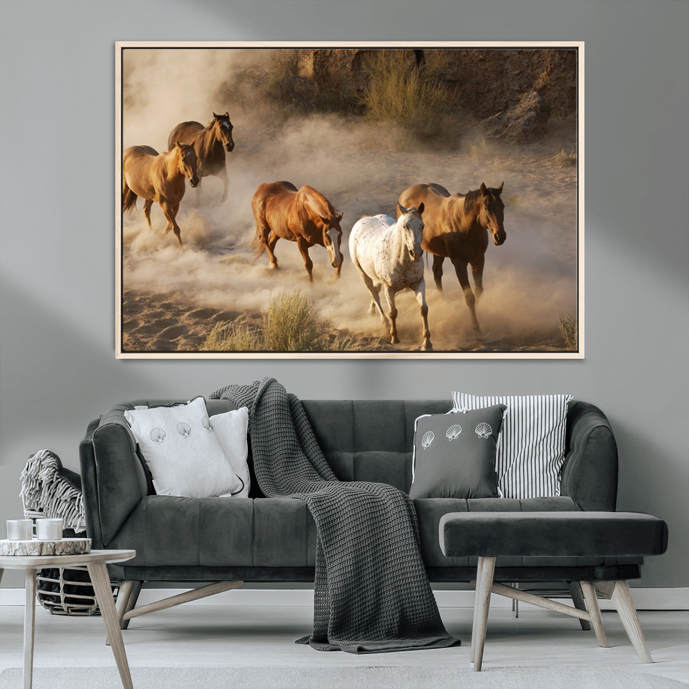 MGV-FC-36X24 - Large Wall Art 5 Horses Running on Sand Canvas Print