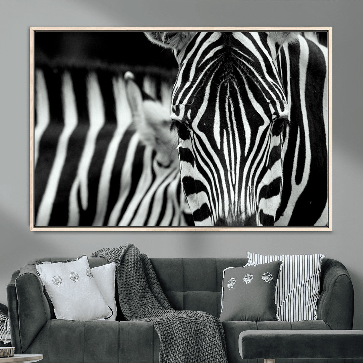 MGV-FC-36X24 - Zebra Wall Art – Close Up Black and White Animal Print, Bold Safari Decor for Living Room, Office, or Bedroom