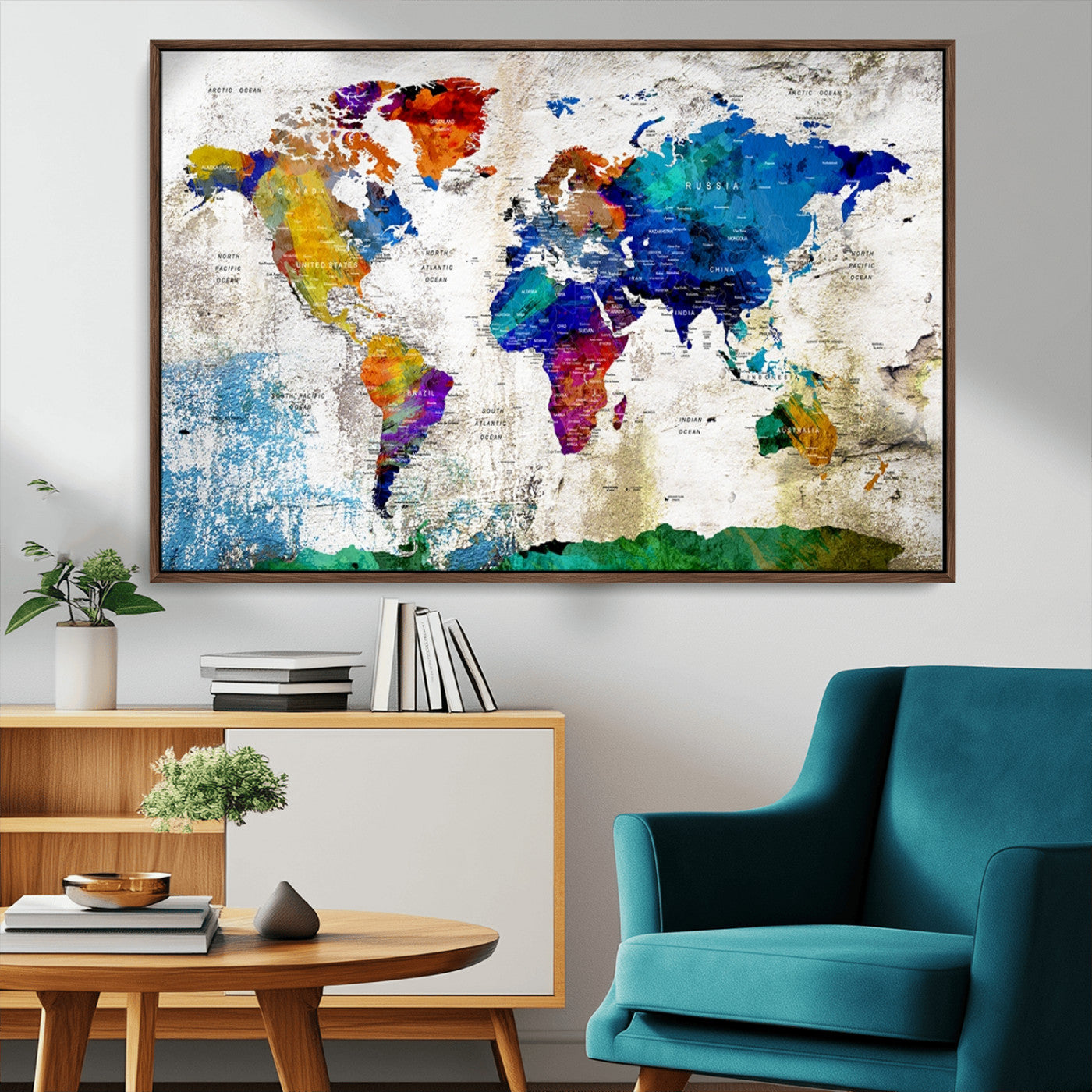 MGV-FC-36X24 - Push Pin World Map Canvas Print – Framed Wall Art for Couples to Track Their Travels – Anniversary