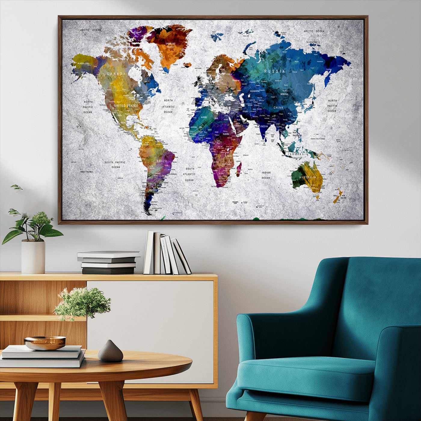 MGV-FC-36X24 - Push Pin World Map Canvas Print – Framed Wall Art for Couples to Track Their Travels – Anniversary