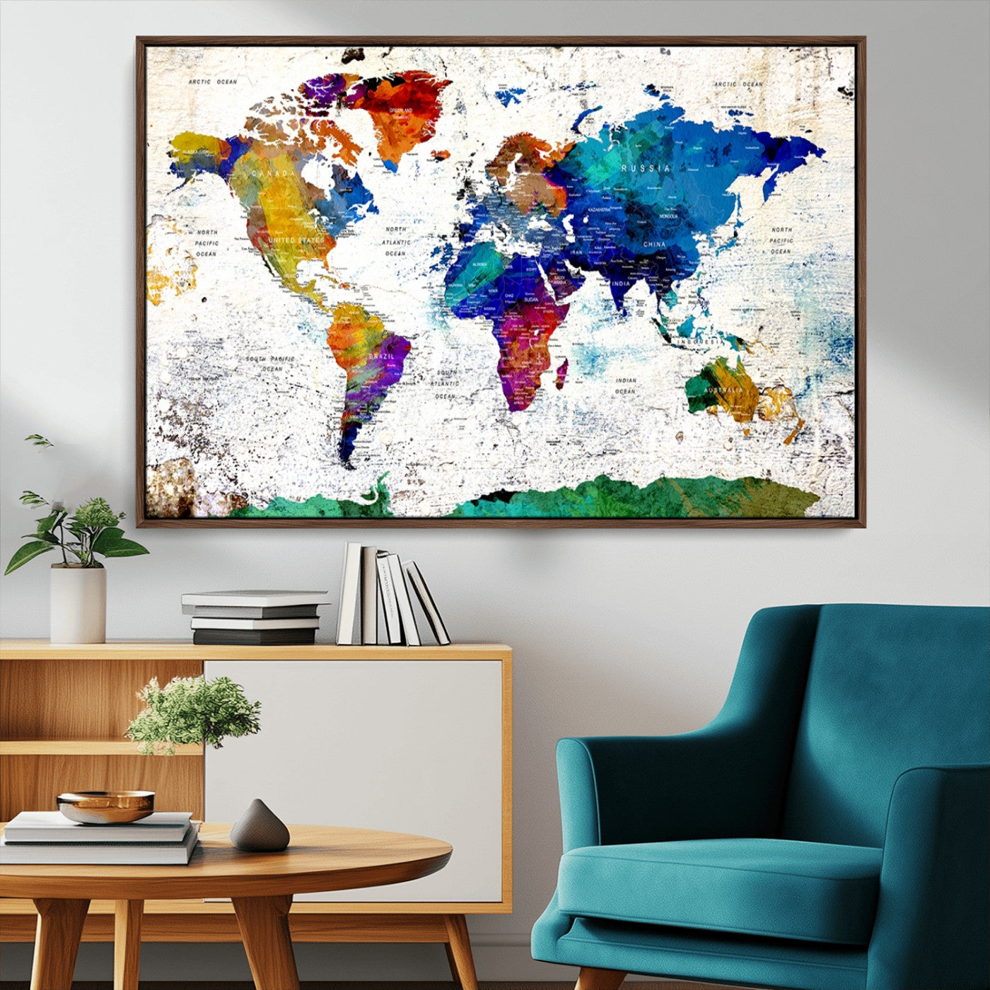 MGV-FC-36X24 - Push Pin World Map Canvas Print – Framed Wall Art for Couples to Track Their Travels – Anniversary