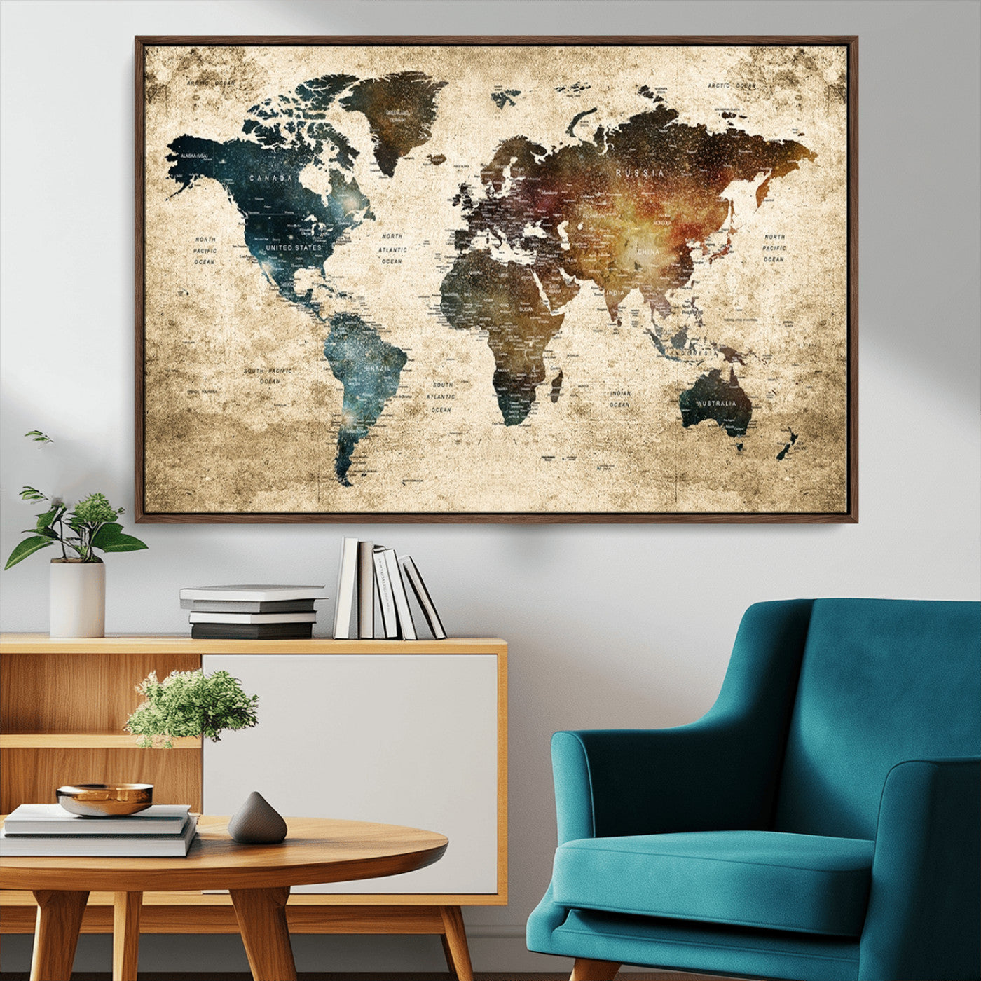 MGV-FC-36X24 - Push Pin World Map Canvas Print – Framed Wall Art for Couples to Track Their Travels – Anniversary