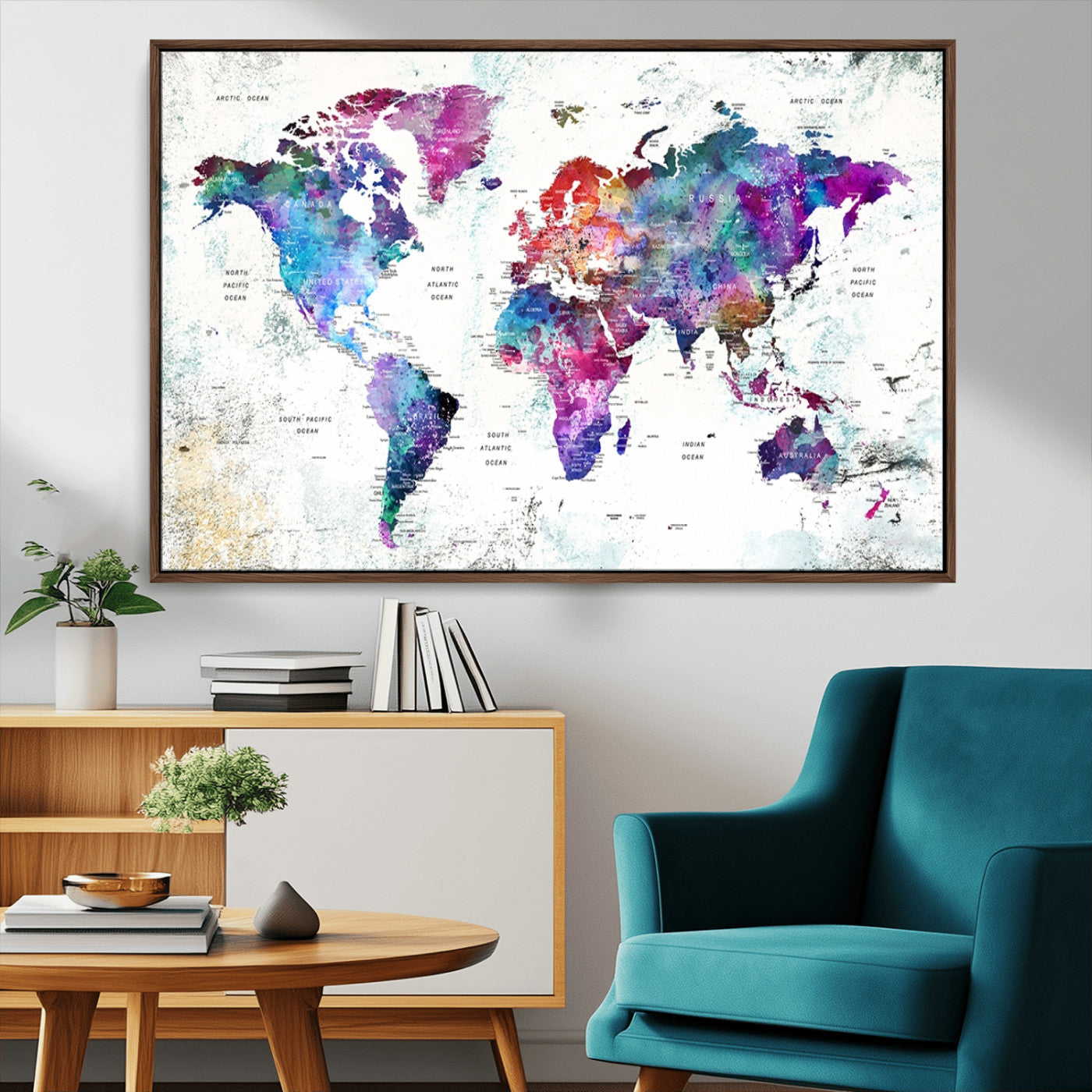 MGV-FC-36X24 - Push Pin World Map Canvas Print – Framed Wall Art for Couples to Track Their Travels – Anniversary
