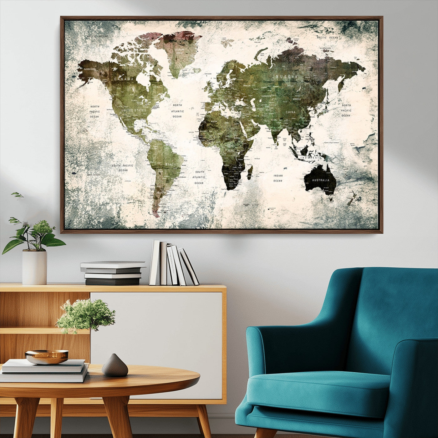 MGV-FC-36X24 - Push Pin World Map Canvas Print – Framed Wall Art for Couples to Track Their Travels – Anniversary