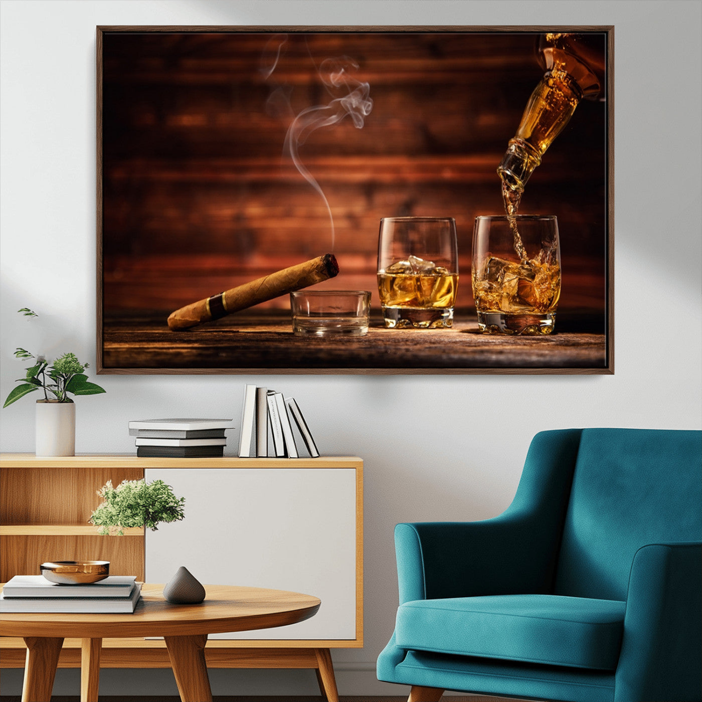 MGV-FC-36X24 - Whiskey and Cigar Wall Art Canvas | 3 Panel Bar Room Decor for Home Lounge, Office, or Man Cave |