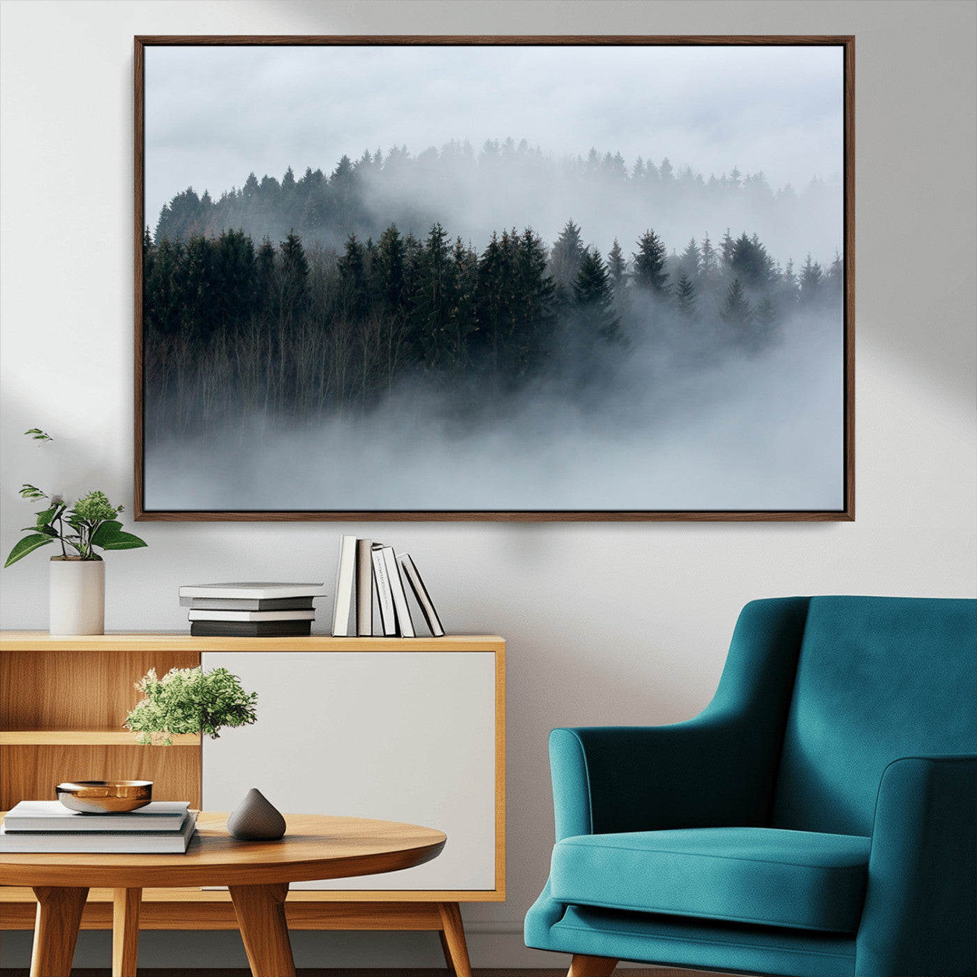 MGV-FC-36X24 - Autumn and Misty Trees in the Forest Wall Art Canvas Print, Foggy Forest Mountain Wall Art Canvas