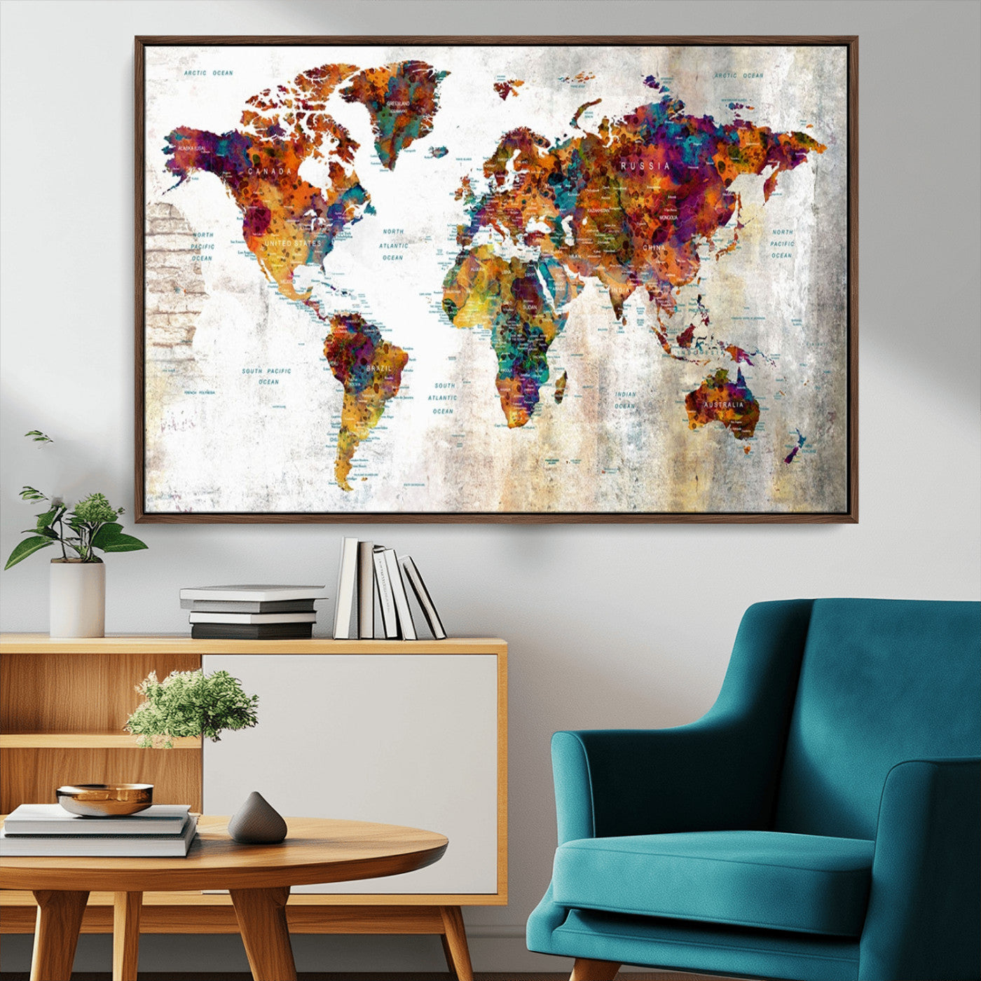 MGV-FC-36X24 - Push Pin World Map Canvas Print – Framed Wall Art for Couples to Track Their Travels – Anniversary