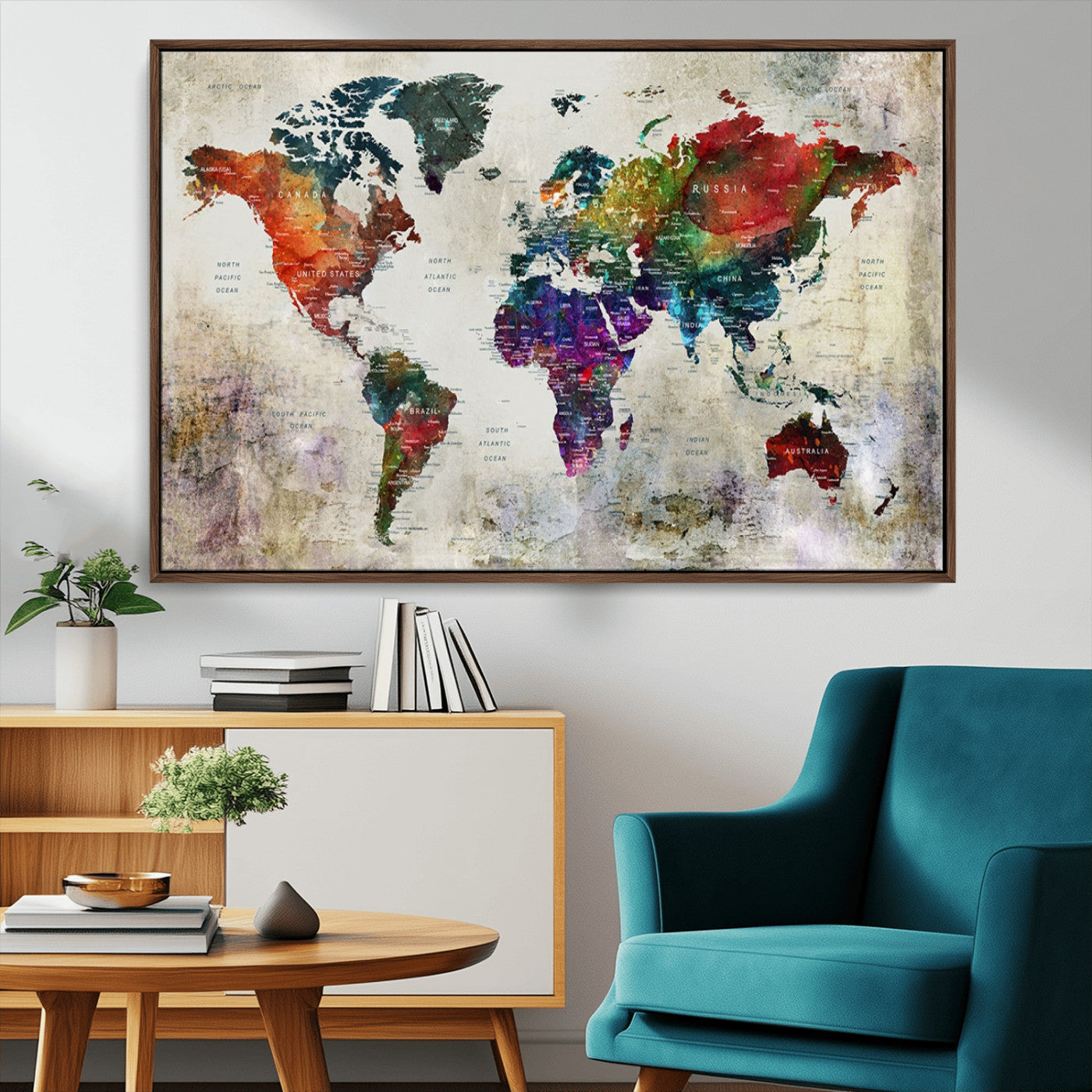 MGV-FC-36X24 - Push Pin World Map Canvas Print – Framed Wall Art for Couples to Track Their Travels – Anniversary