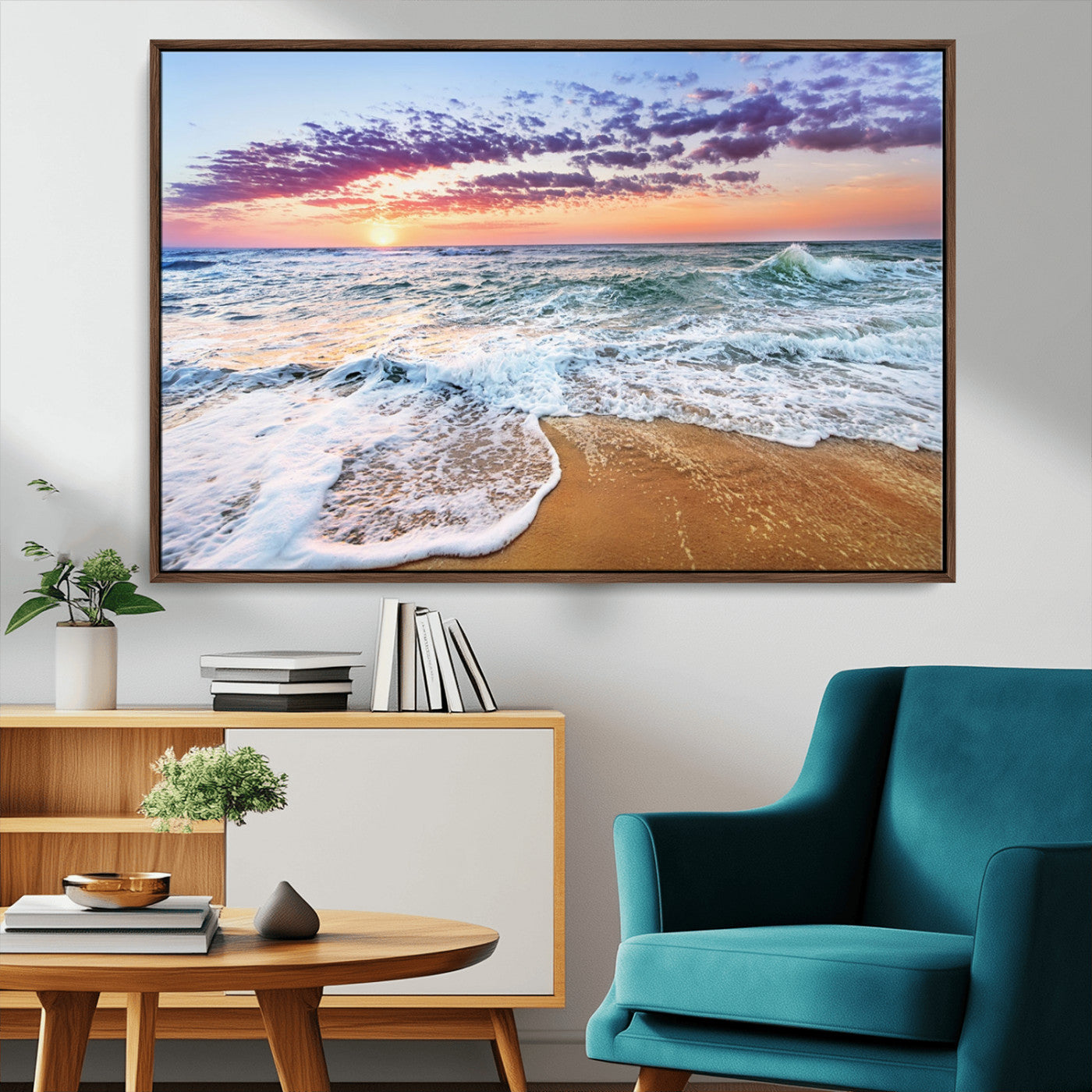 MGV-FC-36X24 - Coastal Sunset Art Beach Canvas Wall Art Print | Ocean Waves Wall Art | Large 3-Panel Seascape for