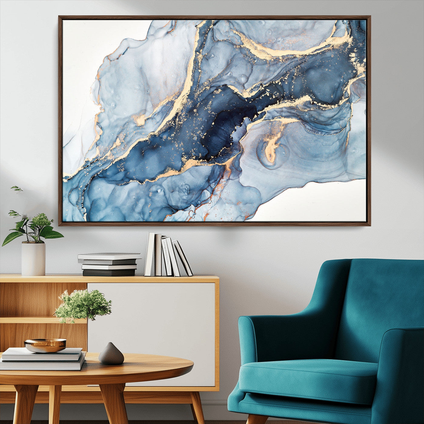 33782-MGV-CV-36X24-Abstract Art Print - Blue Abstract Canvas Wall Art Print Abstract Art Fluid Effect Marble Wall Art