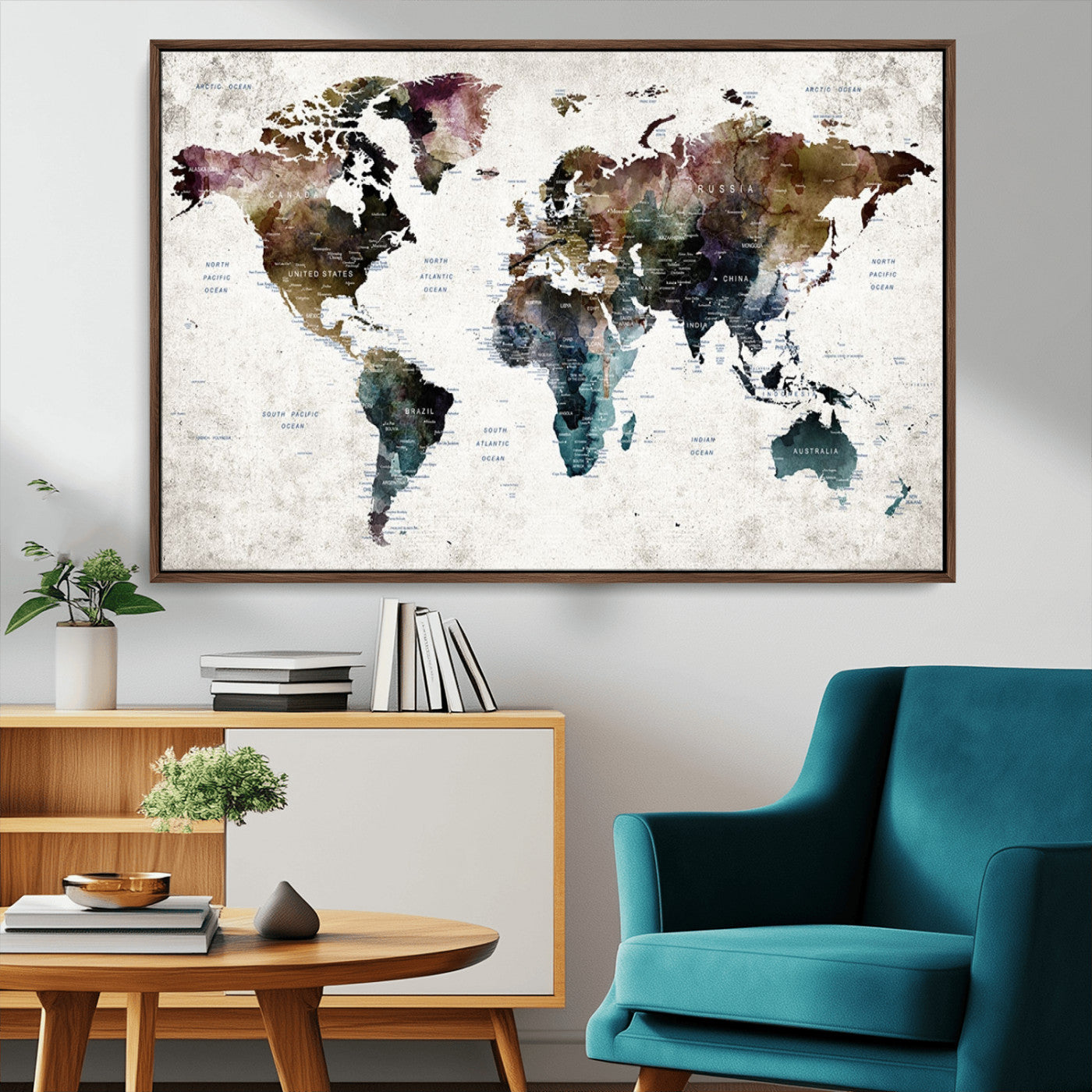 MGV-FC-36X24 - Push Pin World Map Canvas Print – Framed Wall Art for Couples to Track Their Travels – Anniversary