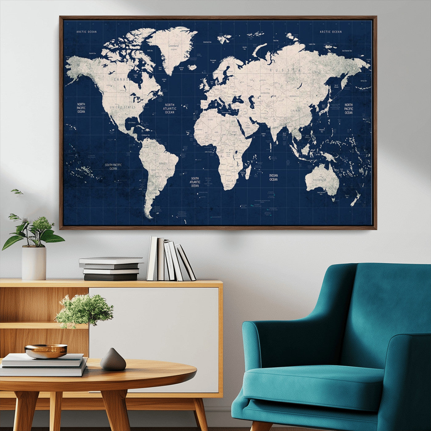 17866-MGV-CV-36X24-Push Pin World Map Canvas Print – Framed Wall Art for Couples to Track Their Travels – Anniversary