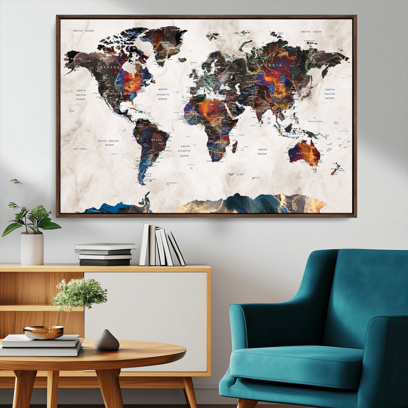 MGV-FC-36X24 - Push Pin World Map Canvas Print – Framed Wall Art for Couples to Track Their Travels – Anniversary