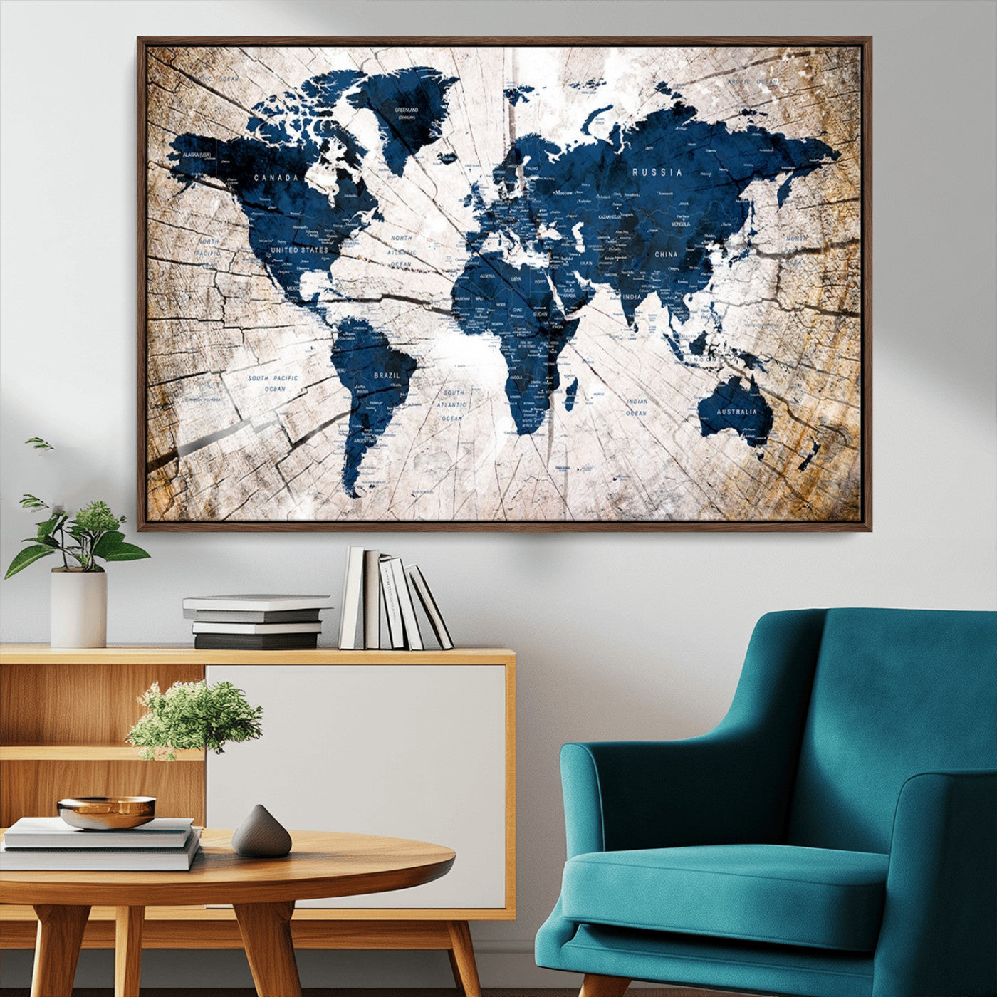 MGV-FC-36X24 - Push Pin World Map Canvas Print – Framed Wall Art for Couples to Track Their Travels – Anniversary
