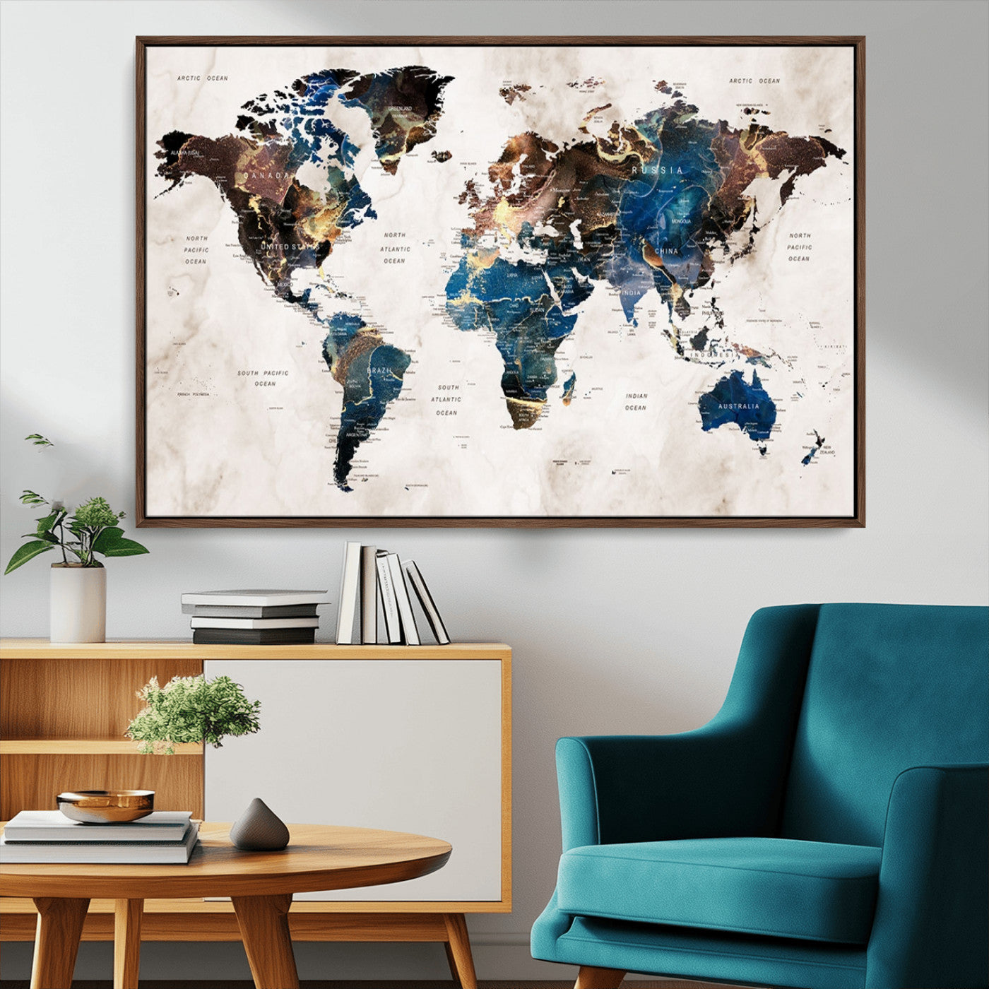 MGV-FC-36X24 - Push Pin World Map Canvas Print – Framed Wall Art for Couples to Track Their Travels – Anniversary