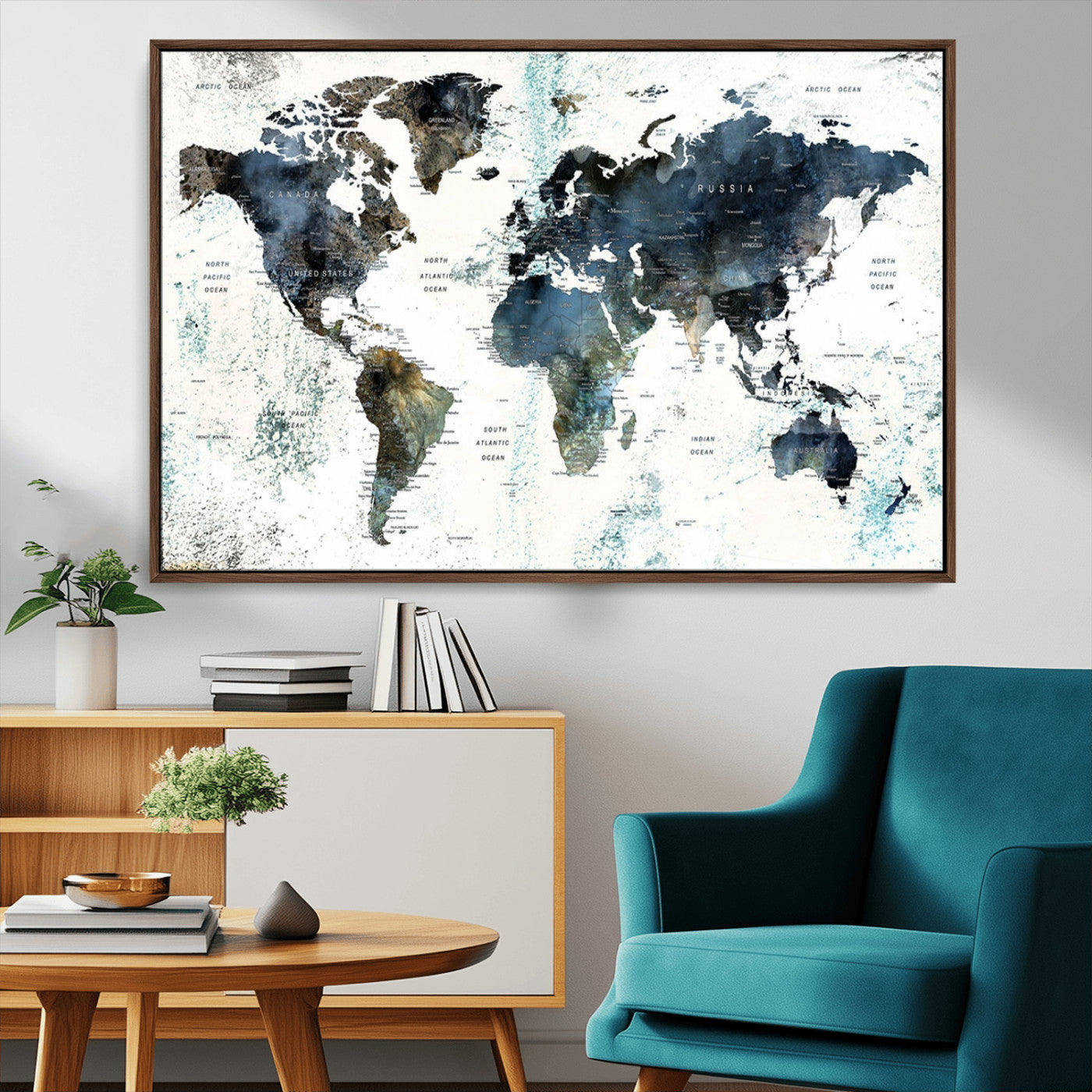 MGV-FC-36X24 - Push Pin World Map Canvas Print – Framed Wall Art for Couples to Track Their Travels – Anniversary