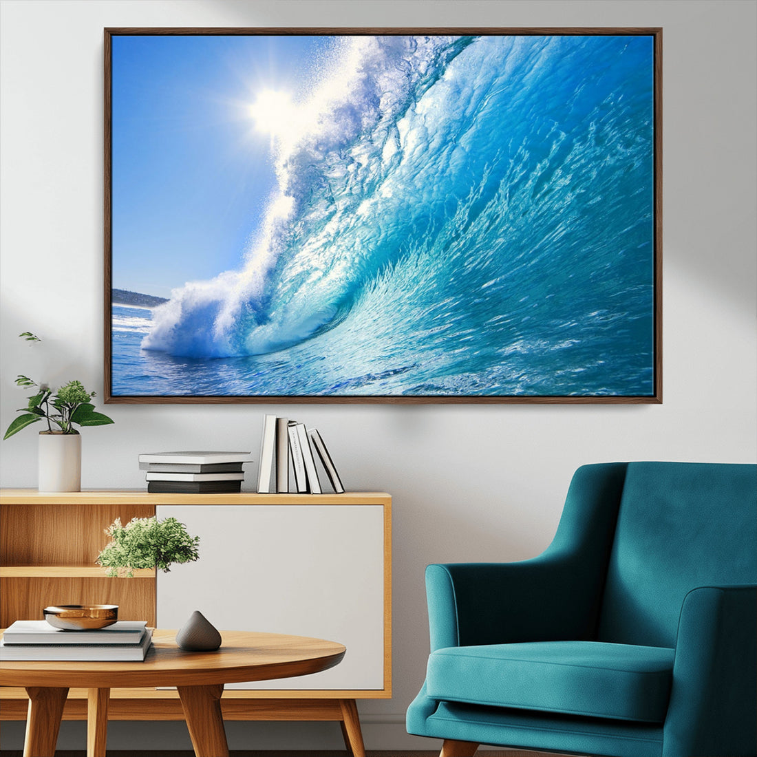 Blue Big Wave Surfing Ocean Canvas Wall Art Artwork Print